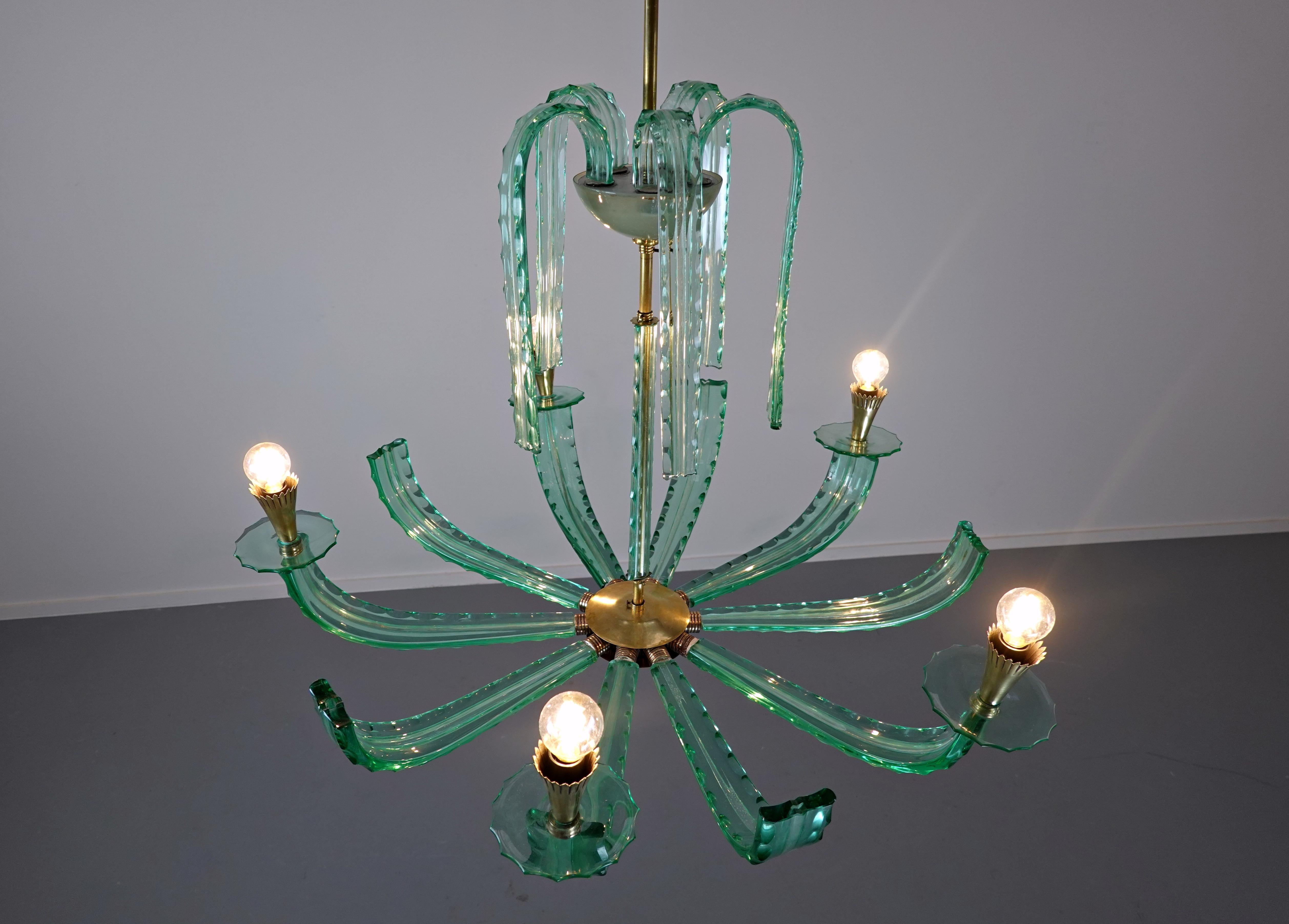 Italian Chandelier, Glass and Brass, 1940s 3