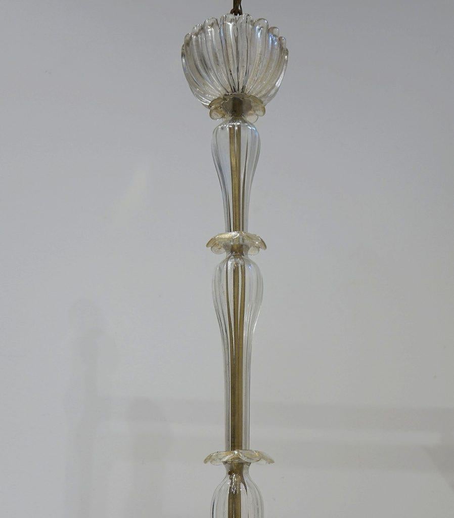 Italian Chandelier Gold Inclusion by Barovier & Toso, Murano, 1940s 5