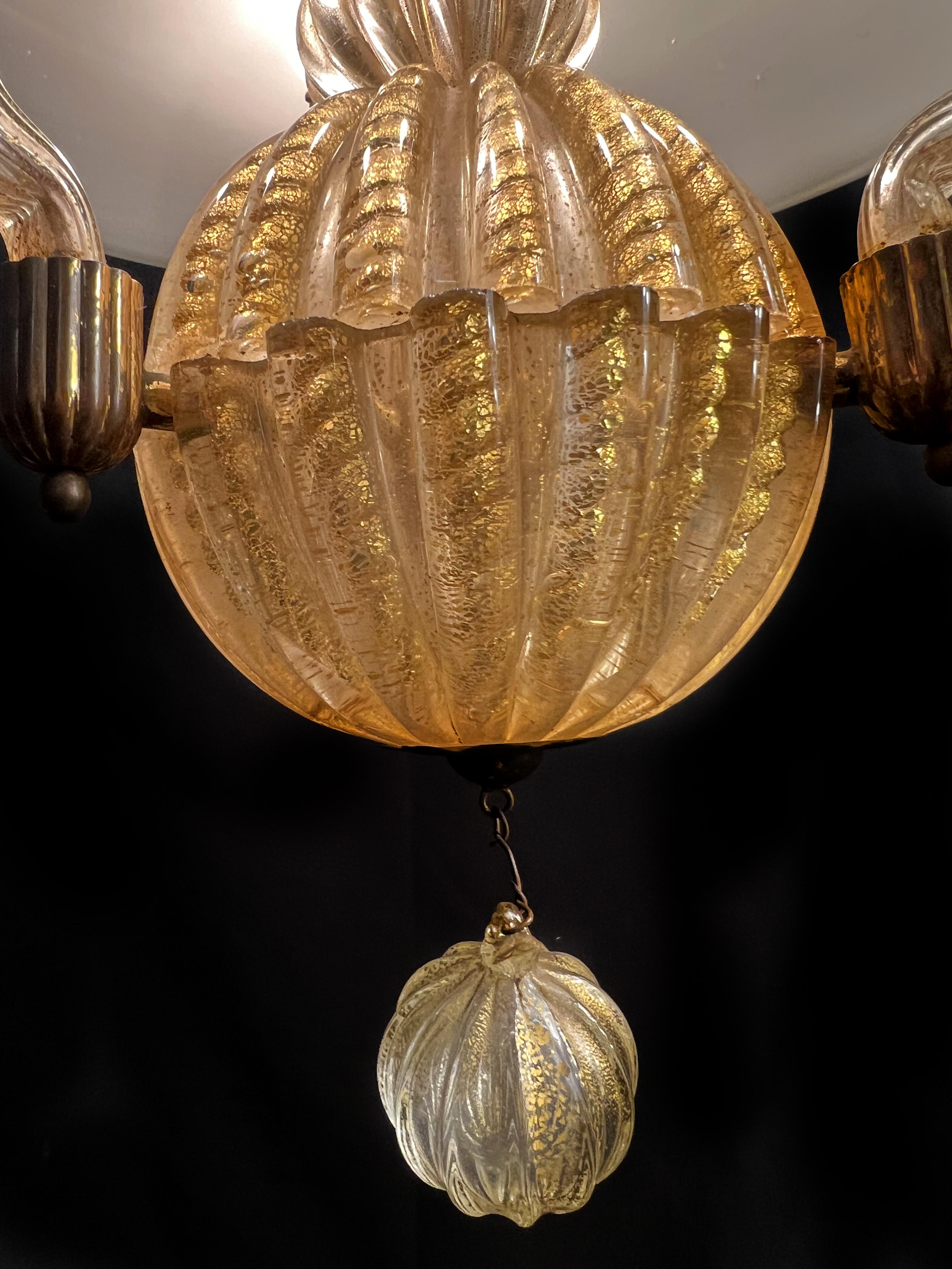 Lampadario italiano Inclusione oro di Barovier & Toso, Murano, anni '40 in vendita 4