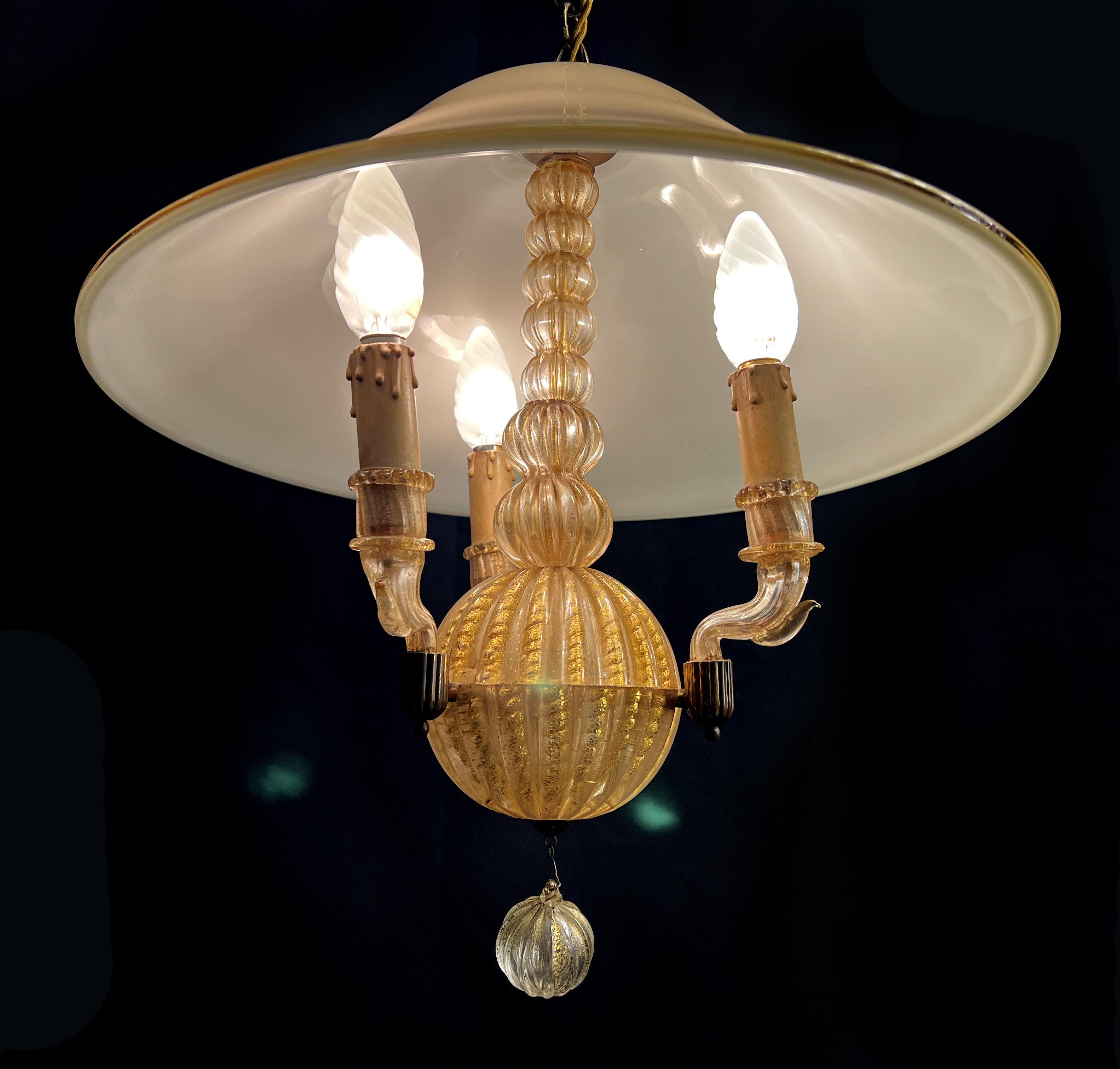 Lampadario italiano Inclusione oro di Barovier & Toso, Murano, anni '40 in vendita 7