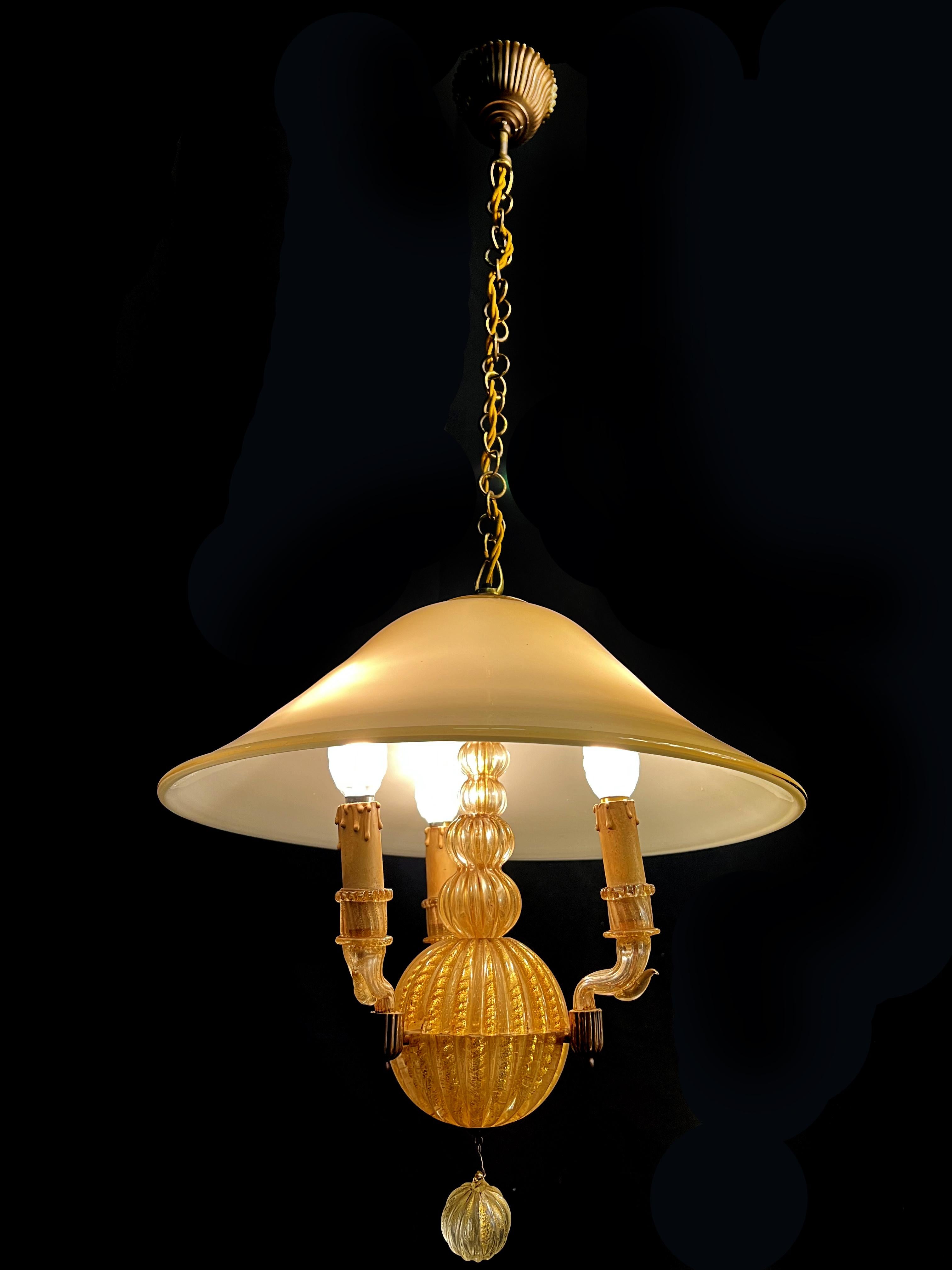 Lampadario italiano Inclusione oro di Barovier & Toso, Murano, anni '40 in vendita 8