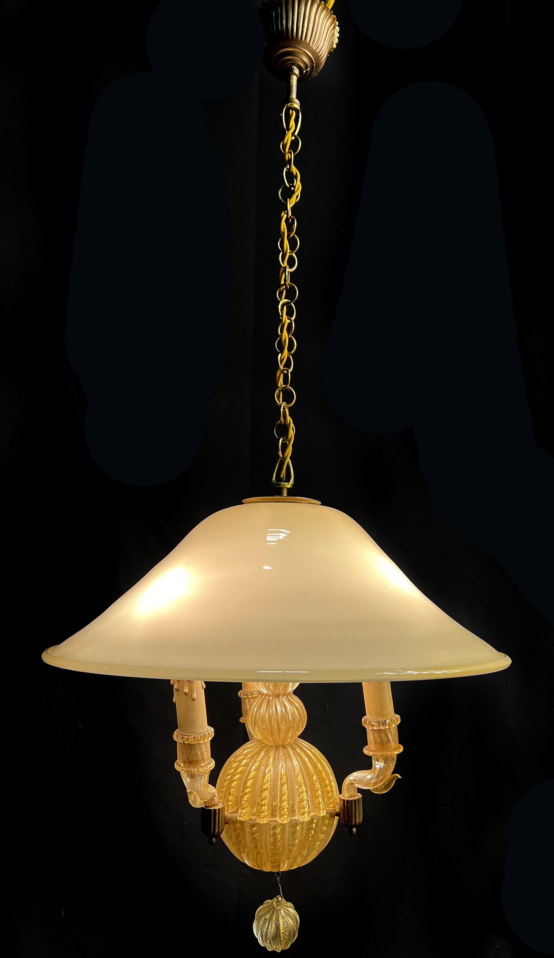 Lampadario italiano Inclusione oro di Barovier & Toso, Murano, anni '40 in vendita 9