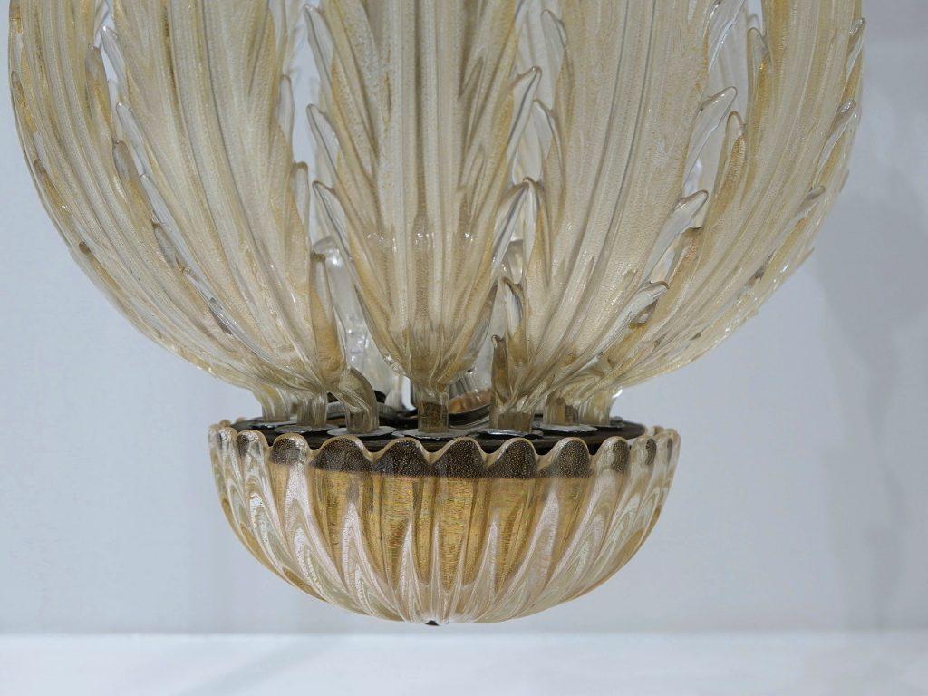 Italian Chandelier Gold Inclusion by Barovier & Toso, Murano, 1940s In Excellent Condition In Budapest, HU