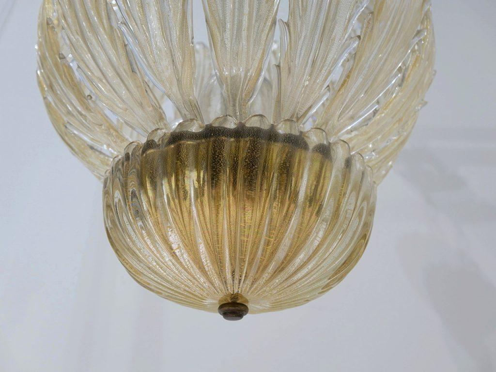 20th Century Italian Chandelier Gold Inclusion by Barovier & Toso, Murano, 1940s