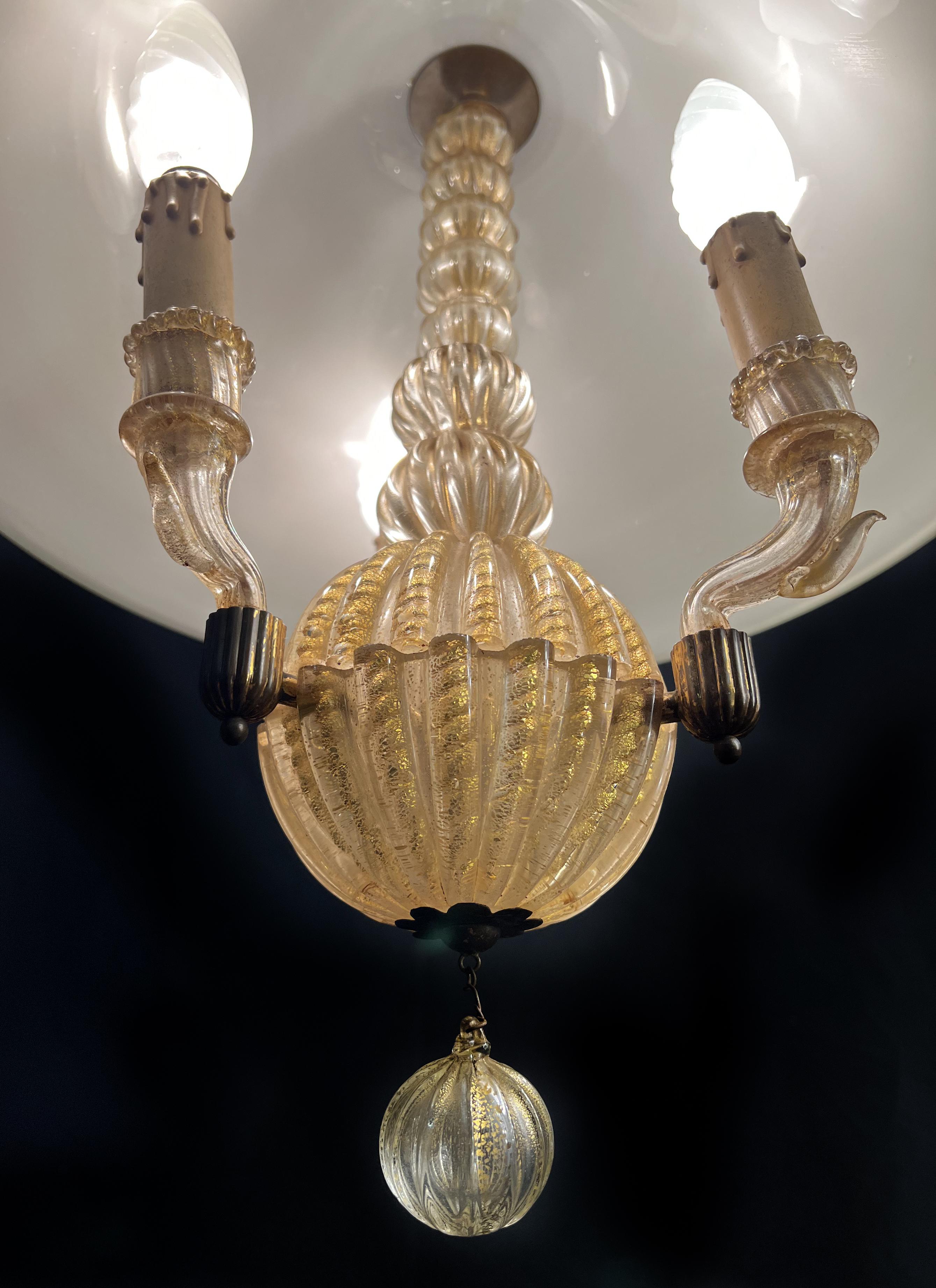 Lampadario italiano Inclusione oro di Barovier & Toso, Murano, anni '40 In condizioni ottime in vendita a Budapest, HU