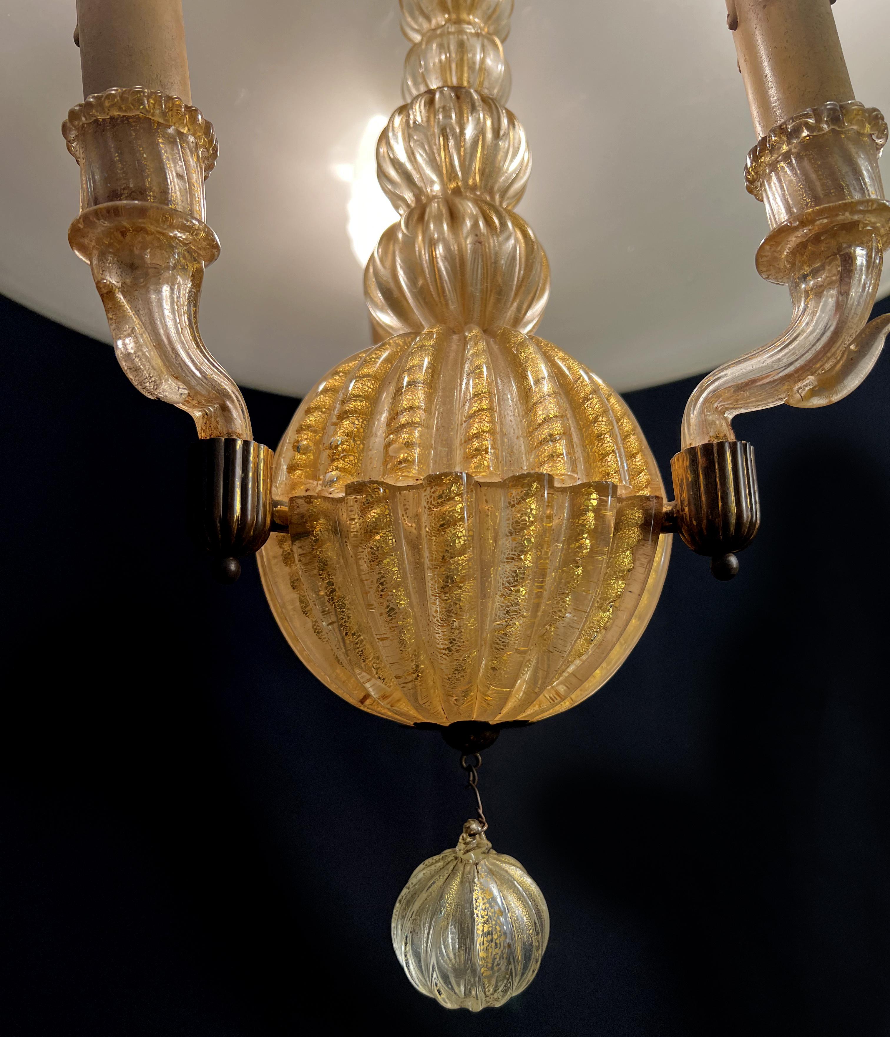 Metà XX secolo Lampadario italiano Inclusione oro di Barovier & Toso, Murano, anni '40 in vendita