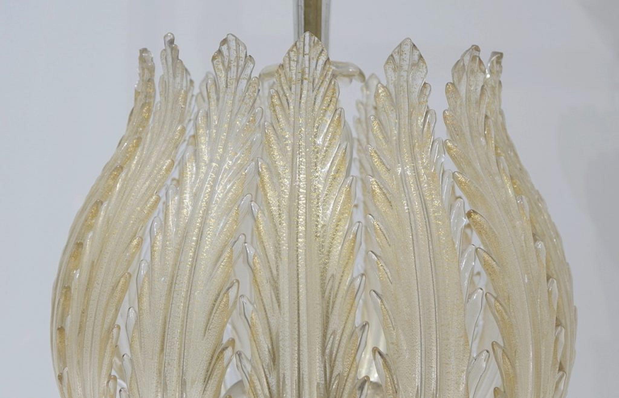 Italian Chandelier Gold Inclusion by Barovier & Toso, Murano, 1940s 1