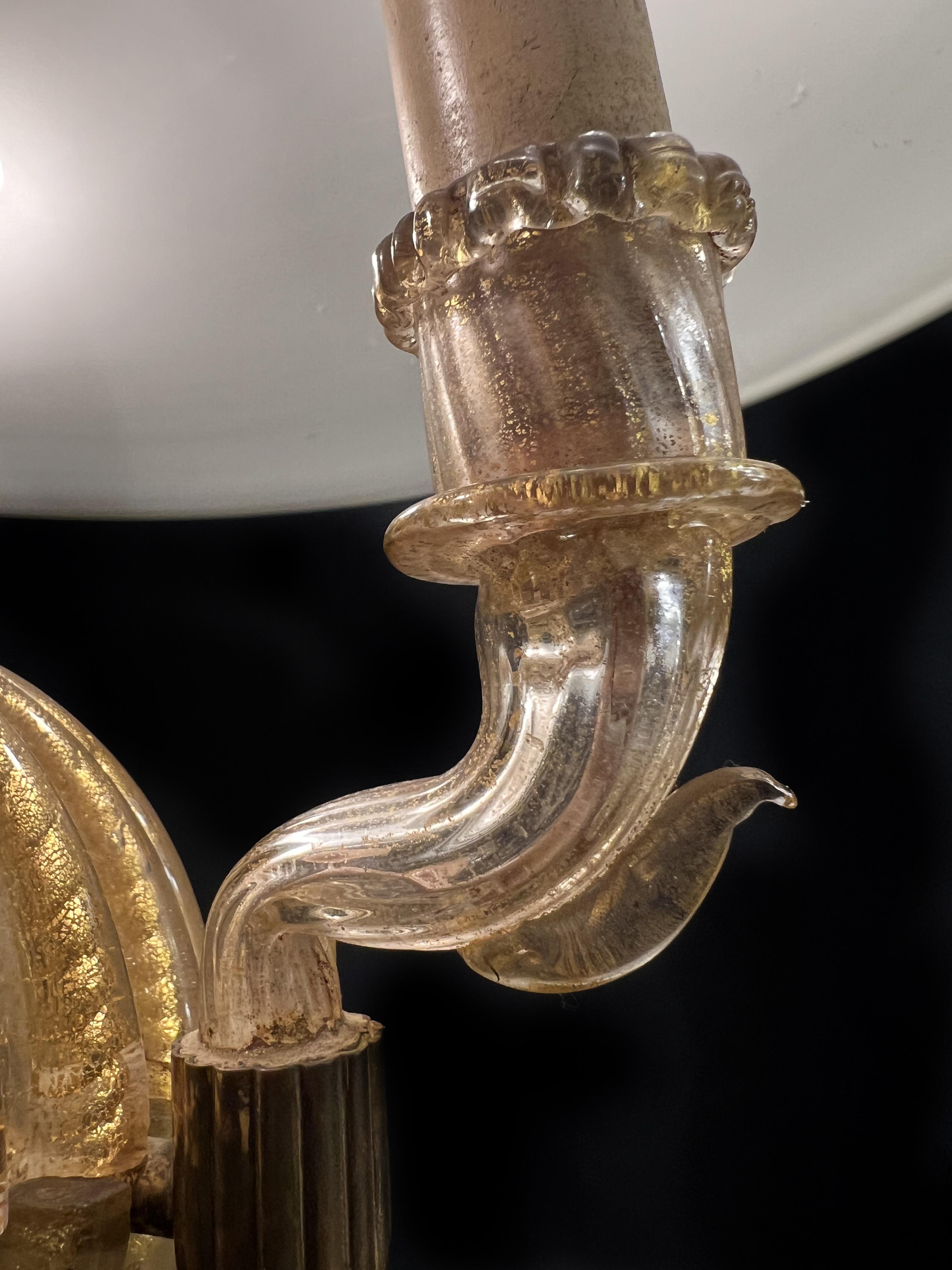 Ottone Lampadario italiano Inclusione oro di Barovier & Toso, Murano, anni '40 in vendita