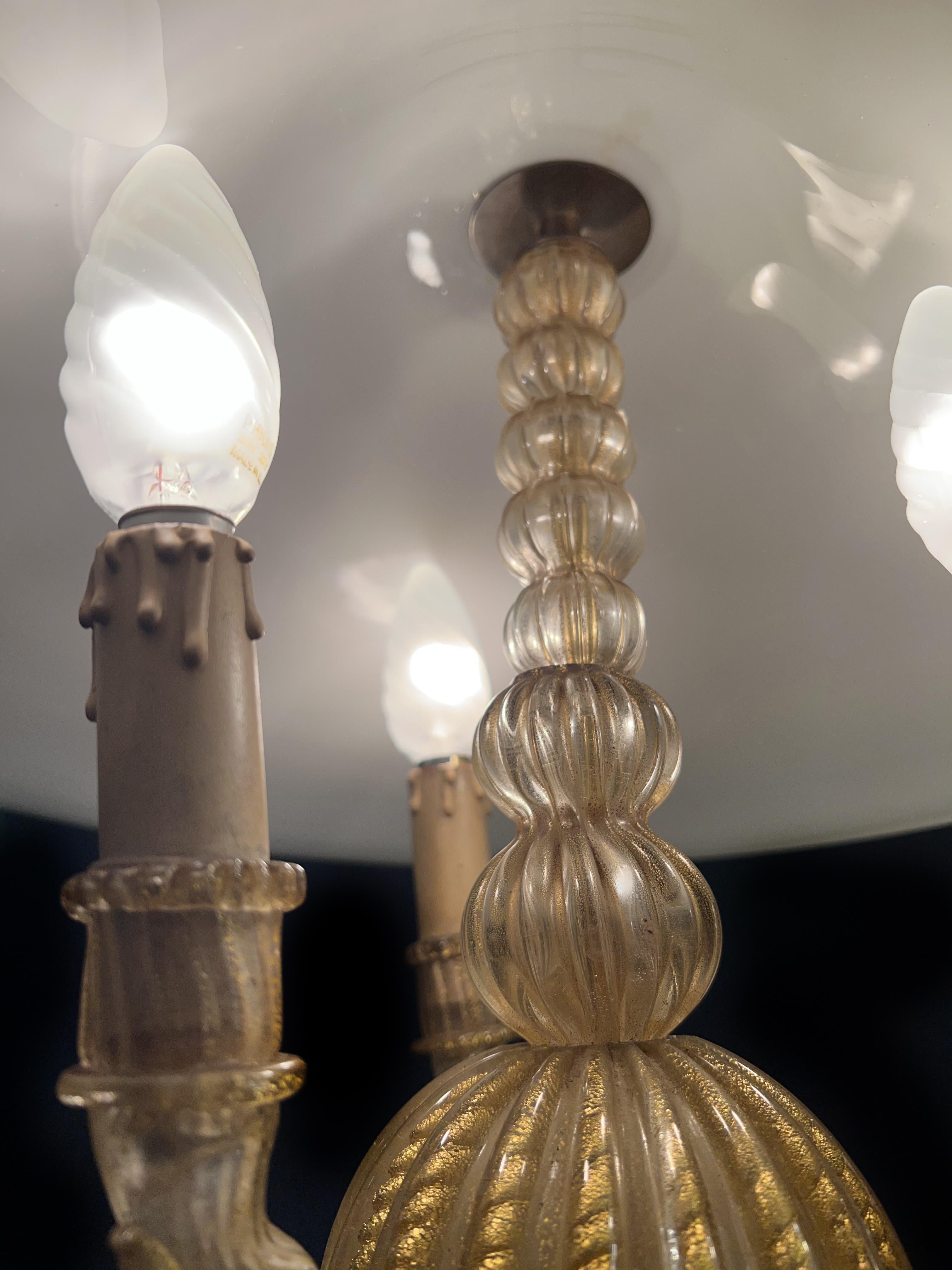 Lampadario italiano Inclusione oro di Barovier & Toso, Murano, anni '40 in vendita 1