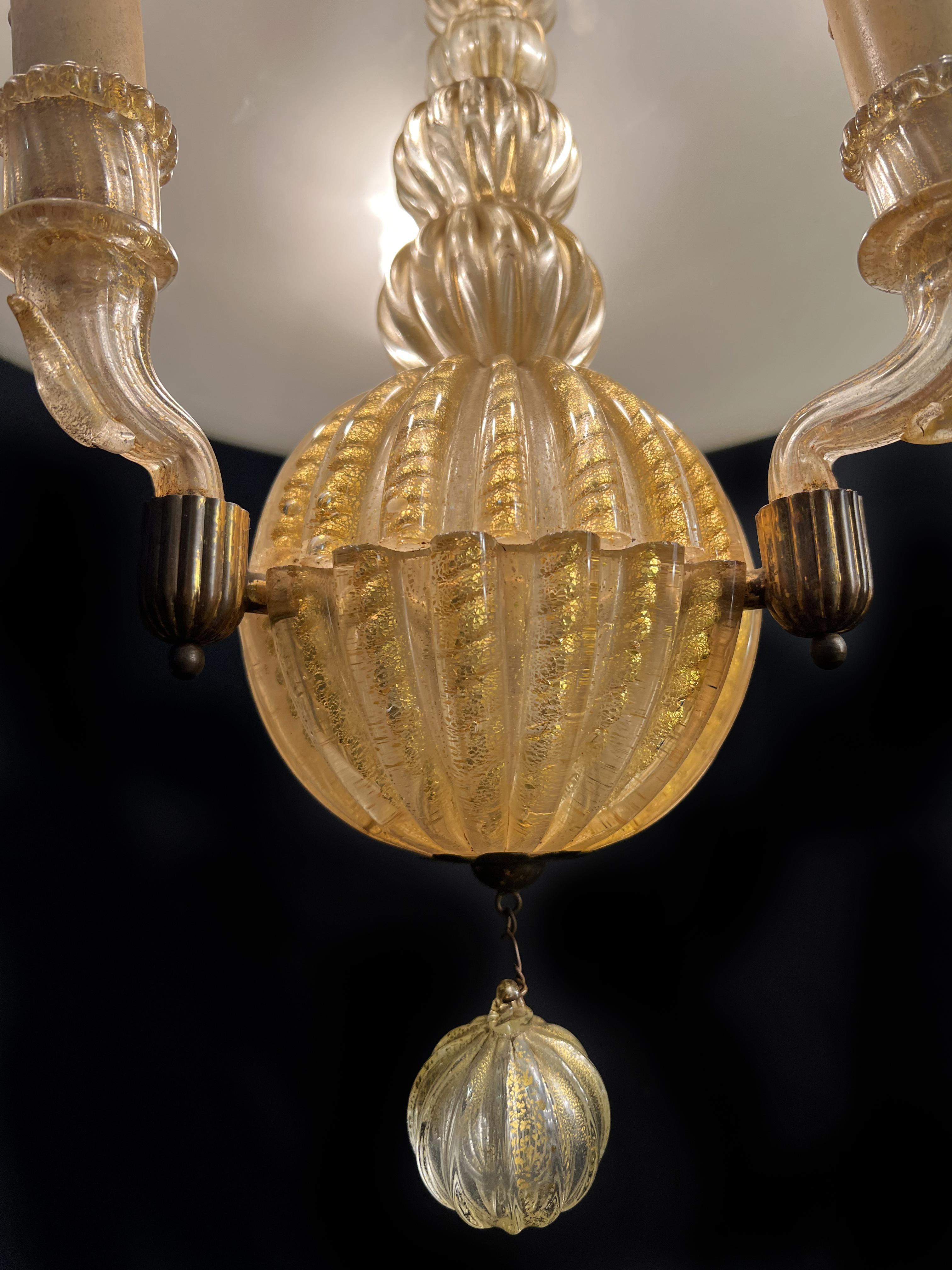 Lampadario italiano Inclusione oro di Barovier & Toso, Murano, anni '40 in vendita 2