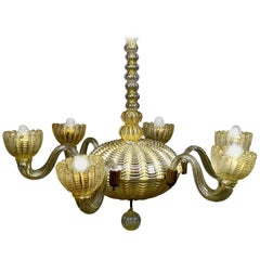 Italian Chandelier Gold Inclusion by Barovier 
Toso, Murano, 1940s