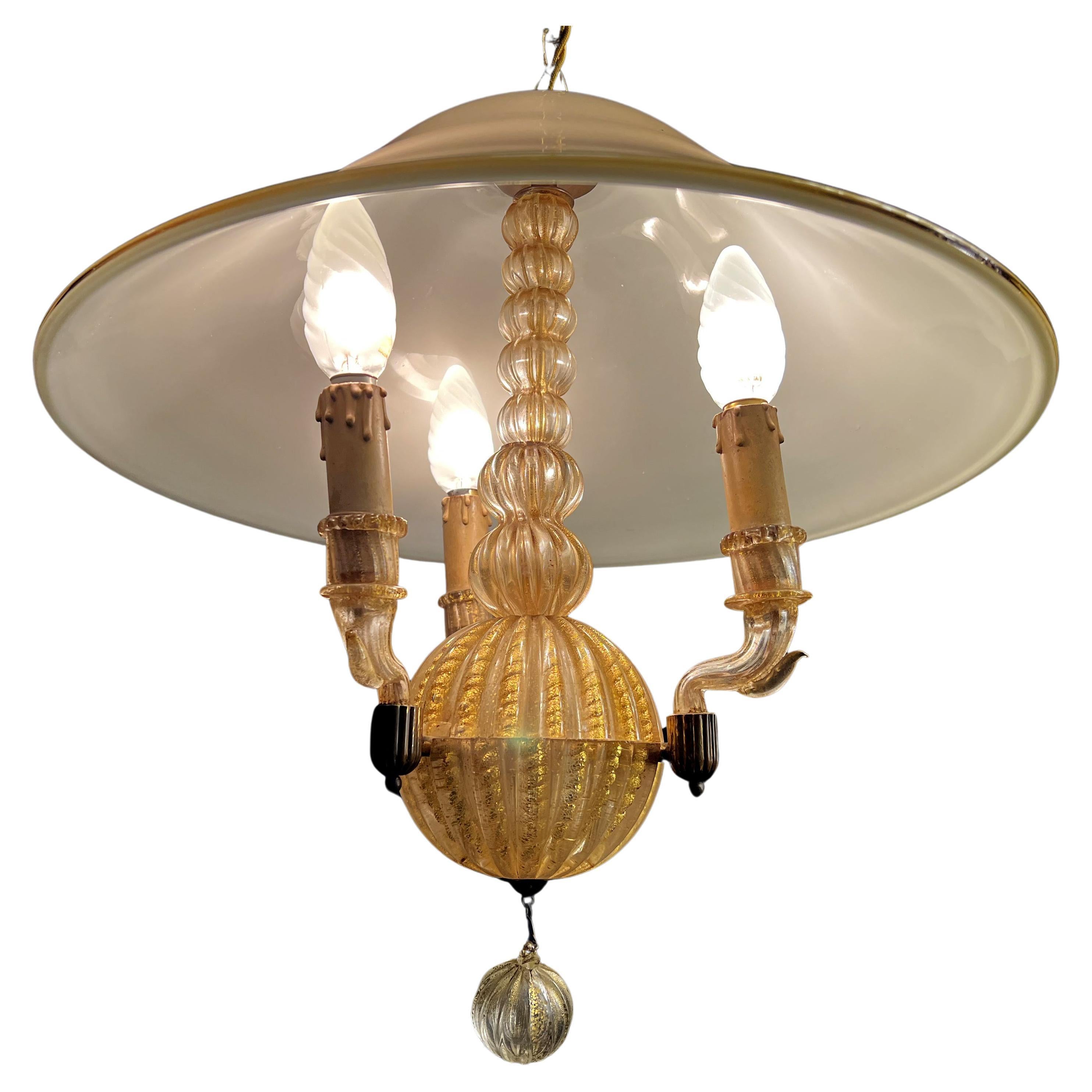Lampadario italiano Inclusione oro di Barovier & Toso, Murano, anni '40