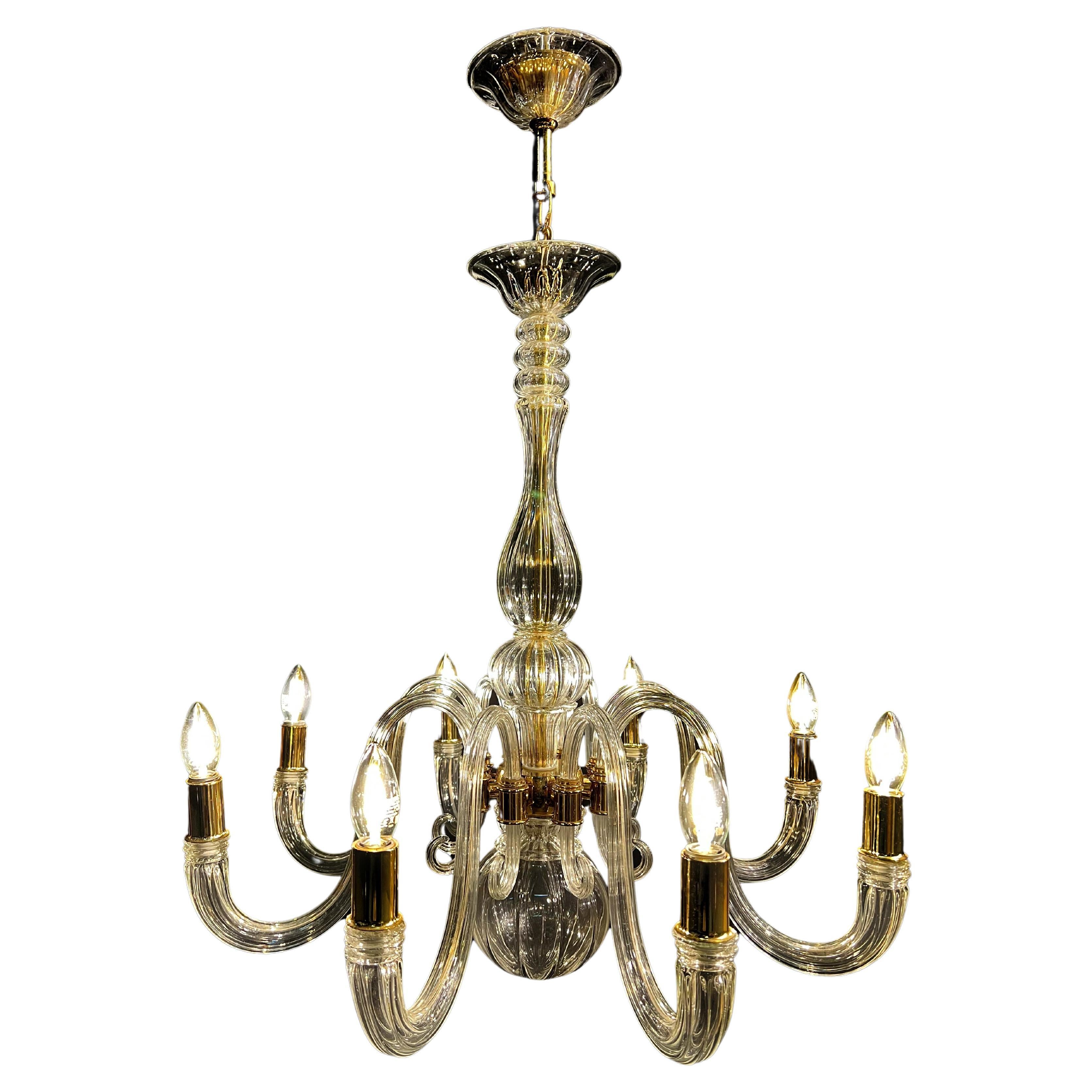 Italian Chandelier Gold Inclusion by Barovier & Toso, Murano, 1970s