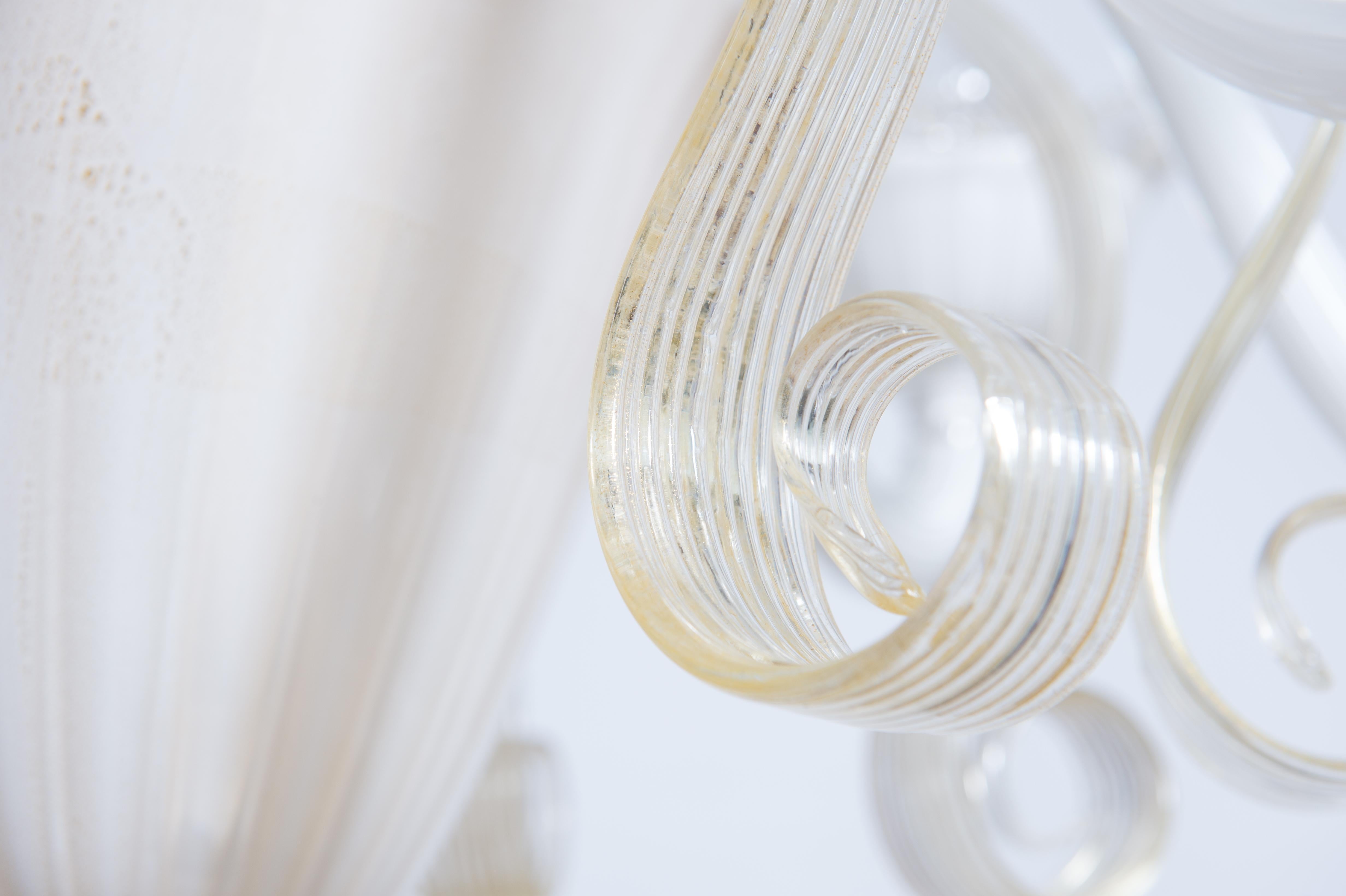Art Deco White-Milk Murano Glass Chandelier with Gold Accents Giovanni Dalla Fina Italy For Sale