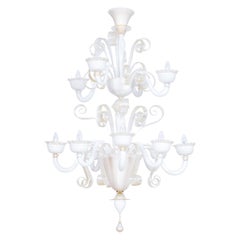 White-Milk Murano Glass Chandelier with Gold Accents Giovanni Dalla Fina Italy