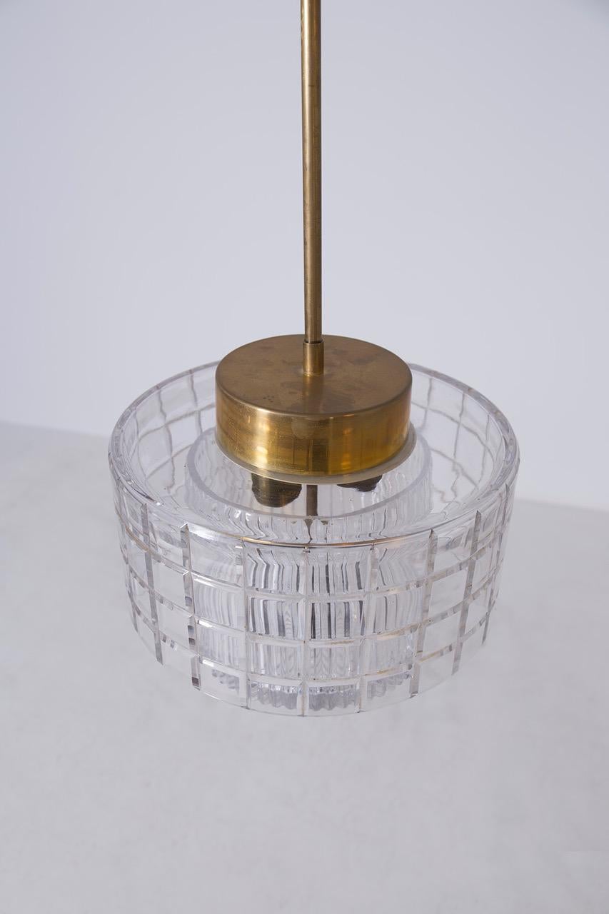 Ottone Lampadario italiano in cristallo di Bohemia e ottone in vendita