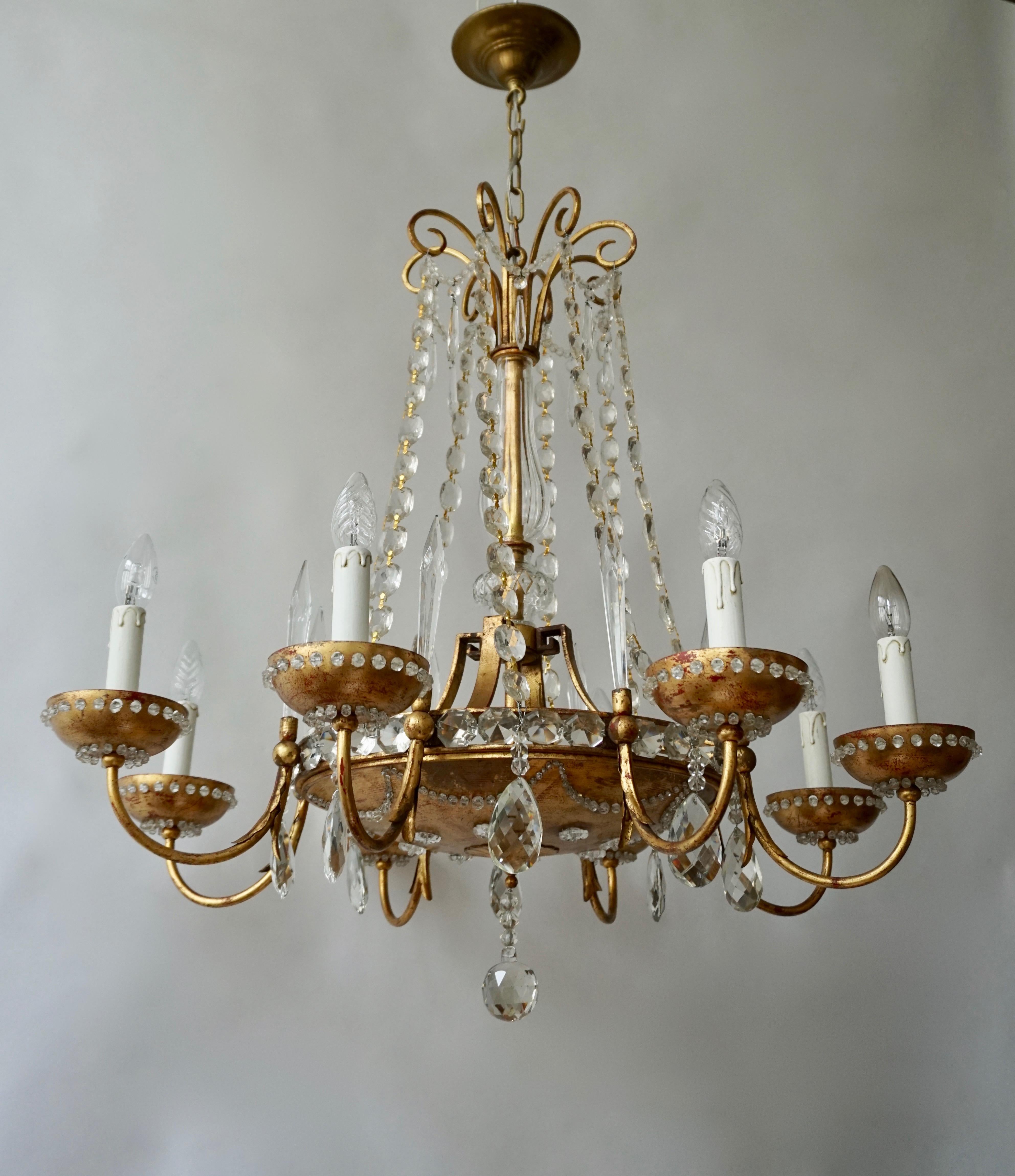 Italian Chandelier in Brass and Crystal For Sale 5