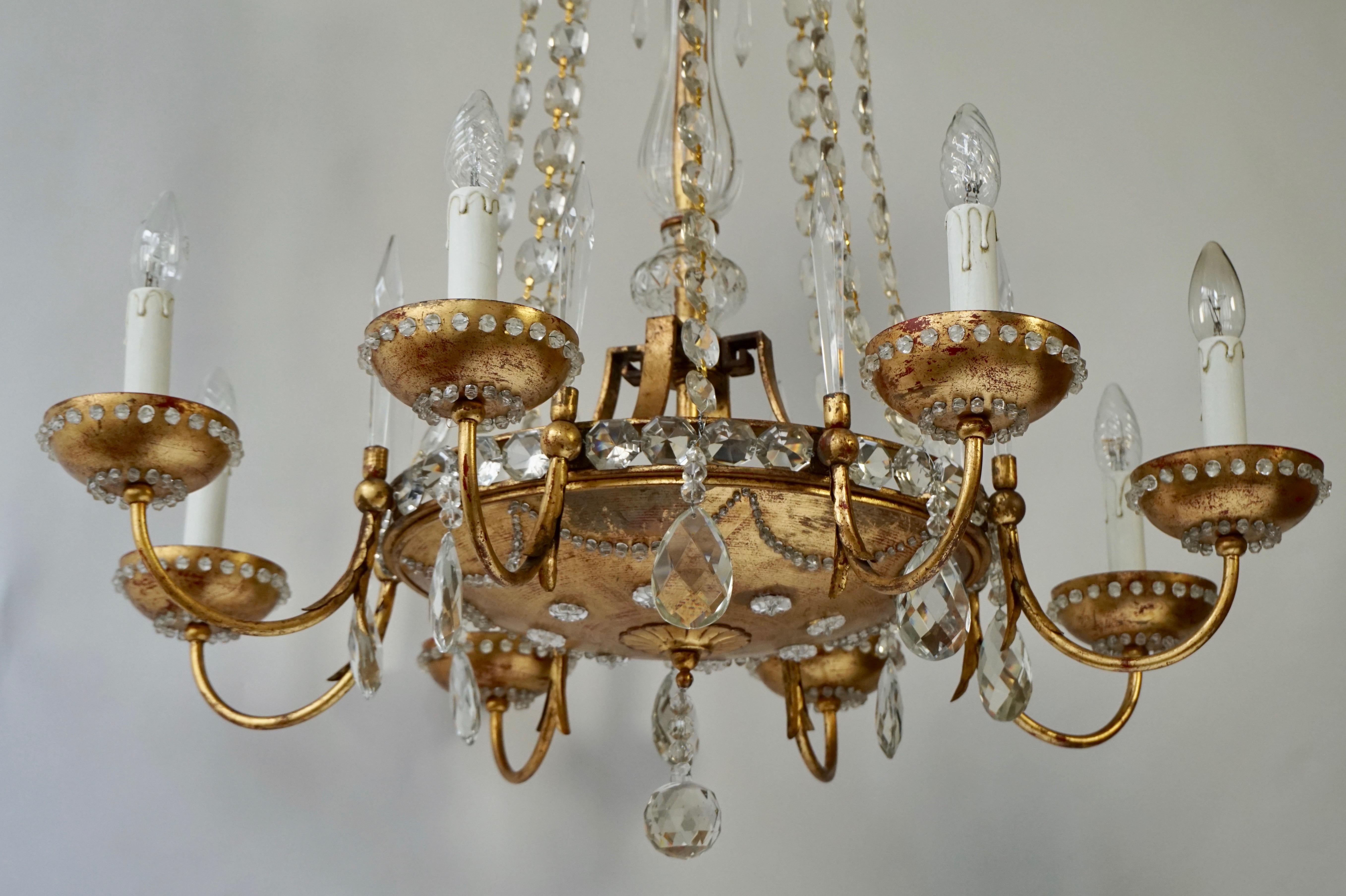 Italian Chandelier in Brass and Crystal For Sale 6