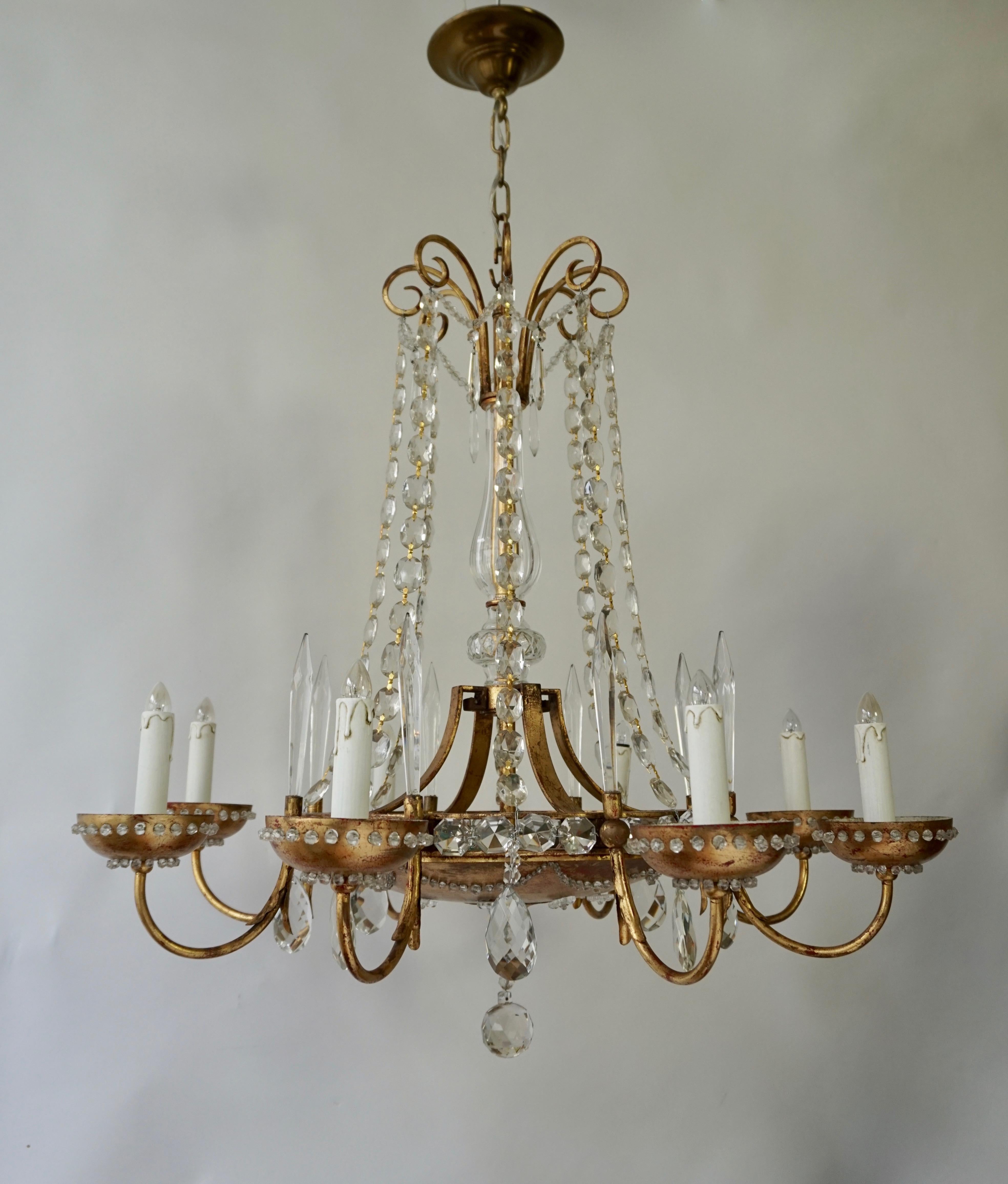 Italian Chandelier in Brass and Crystal In Good Condition For Sale In Antwerp, BE
