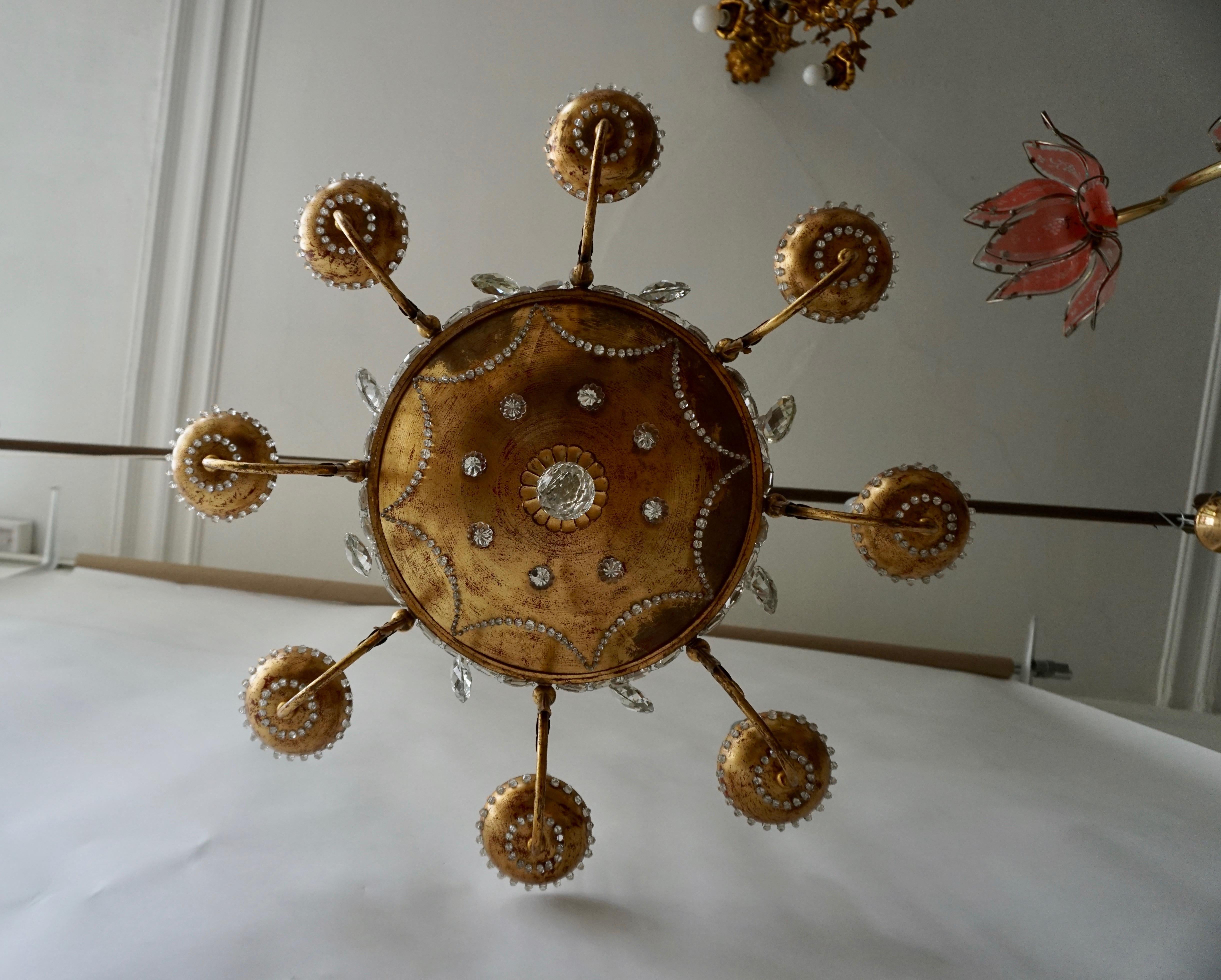 20th Century Italian Chandelier in Brass and Crystal For Sale