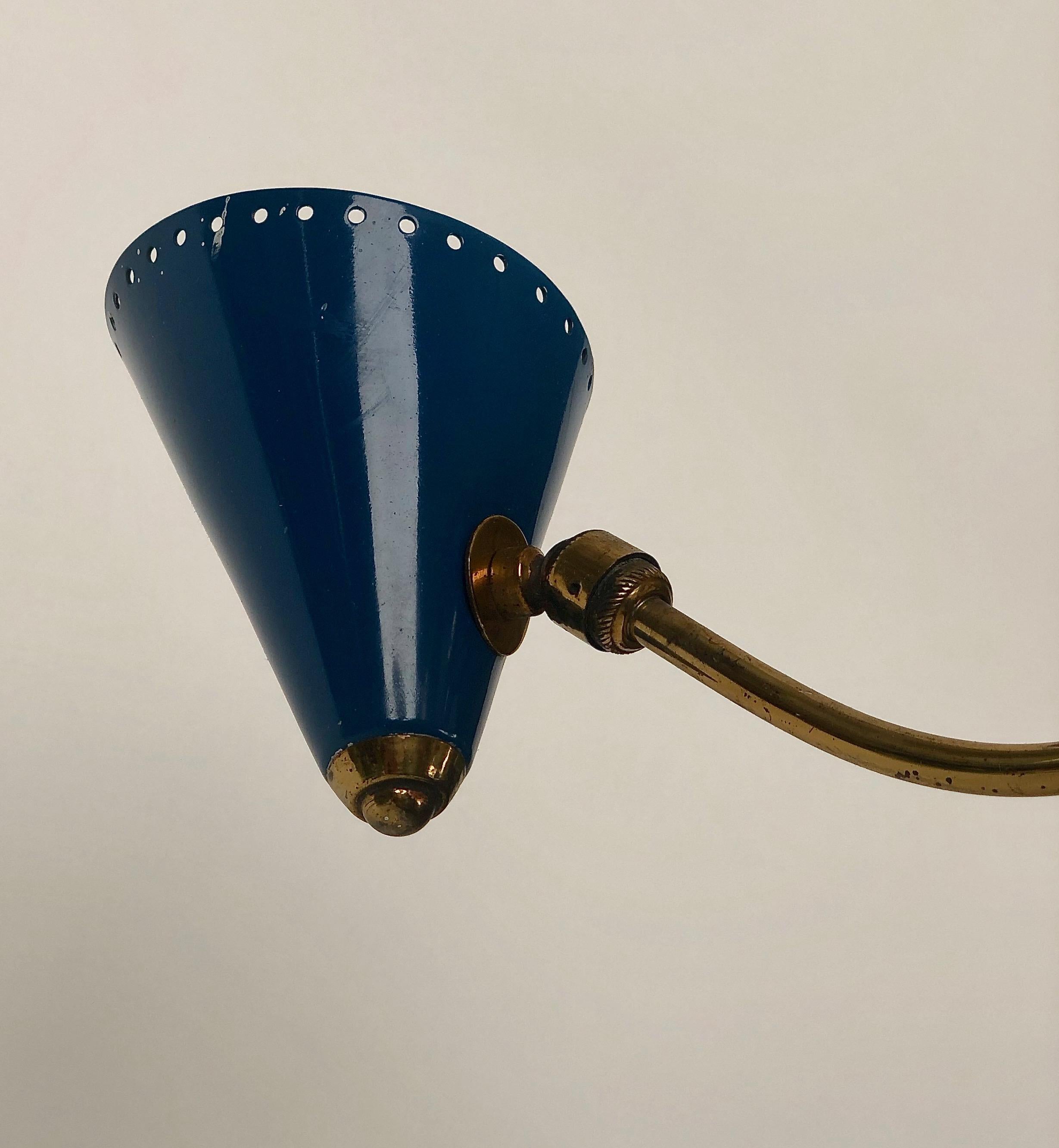 Italian Chandelier in Brass and Enamel Colour Cones, 1950 s, Italy In Good Condition For Sale In Vienna, Austria