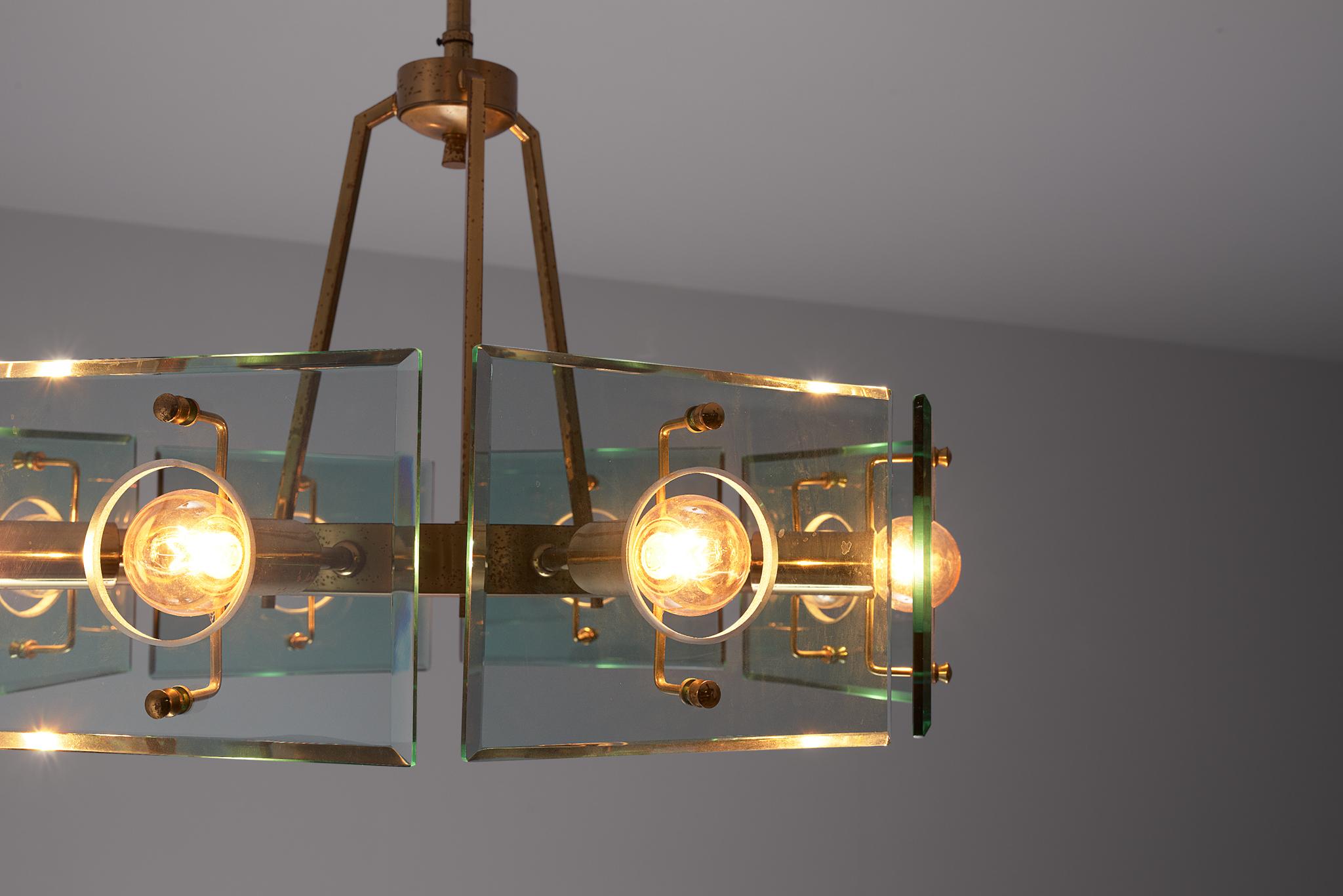 Italian Gino Paroldo Chandelier in Brass and Glass