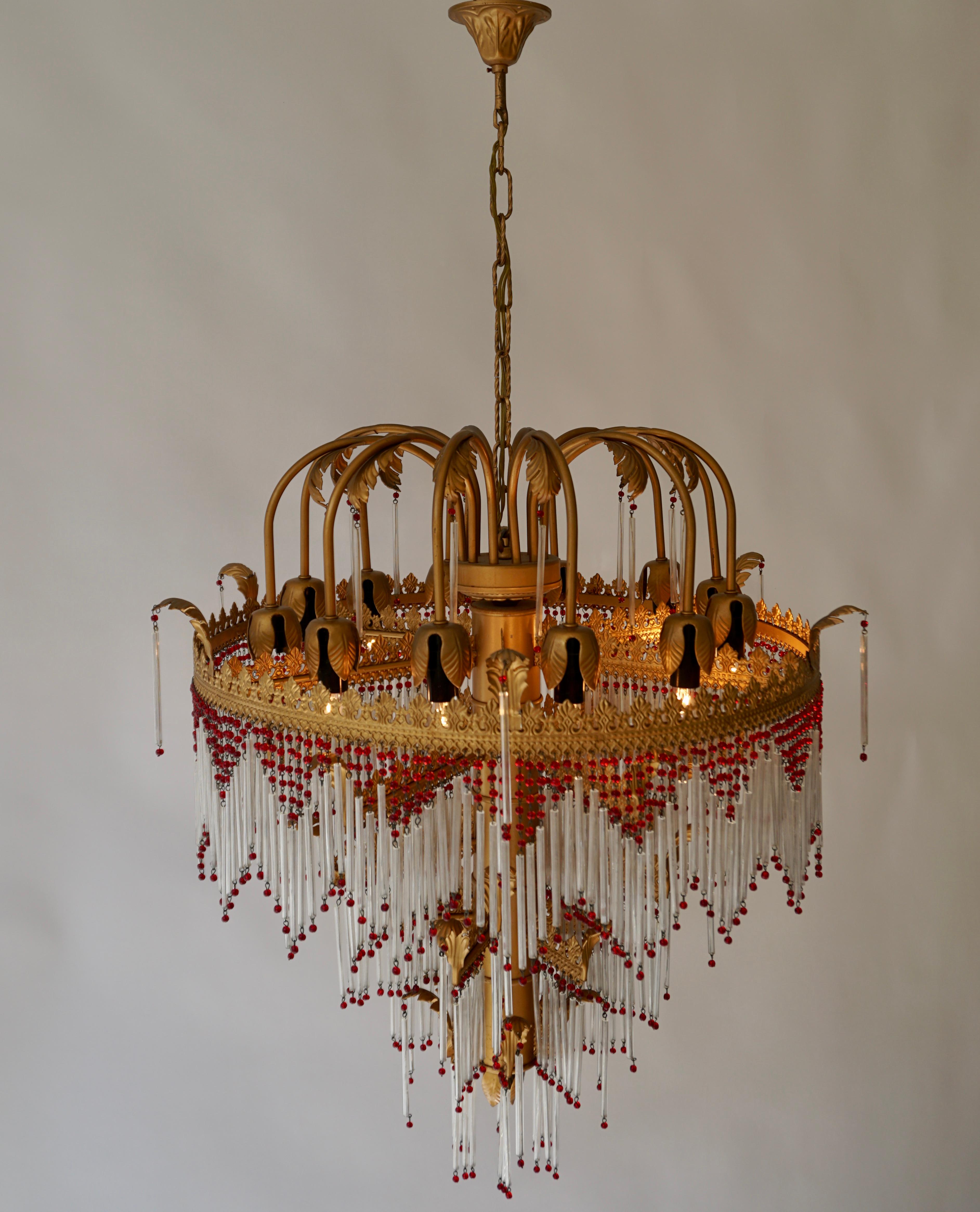 Italian Chandelier in Brass and Glass For Sale 5