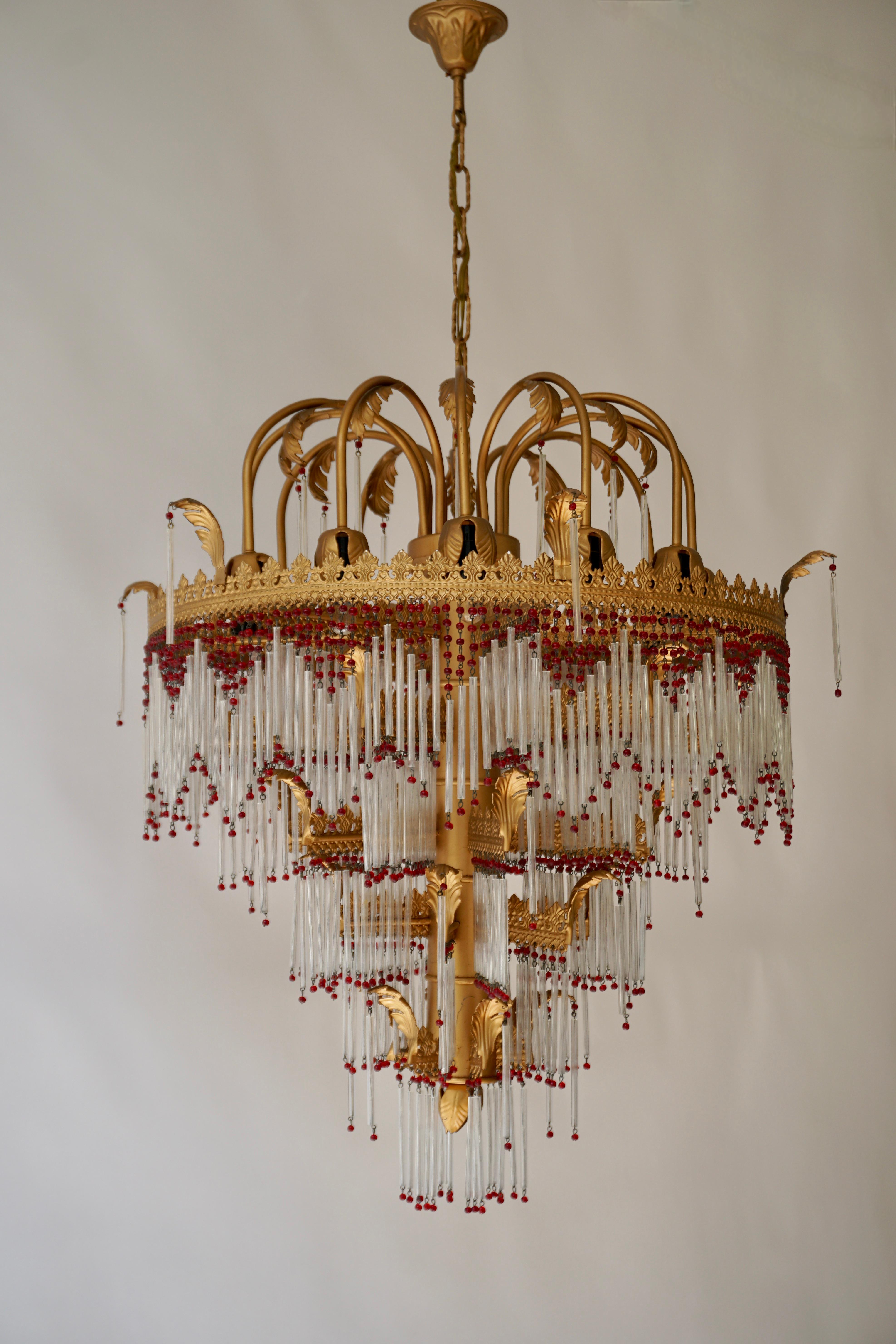 Lustre italien en laiton et verre en vente 5