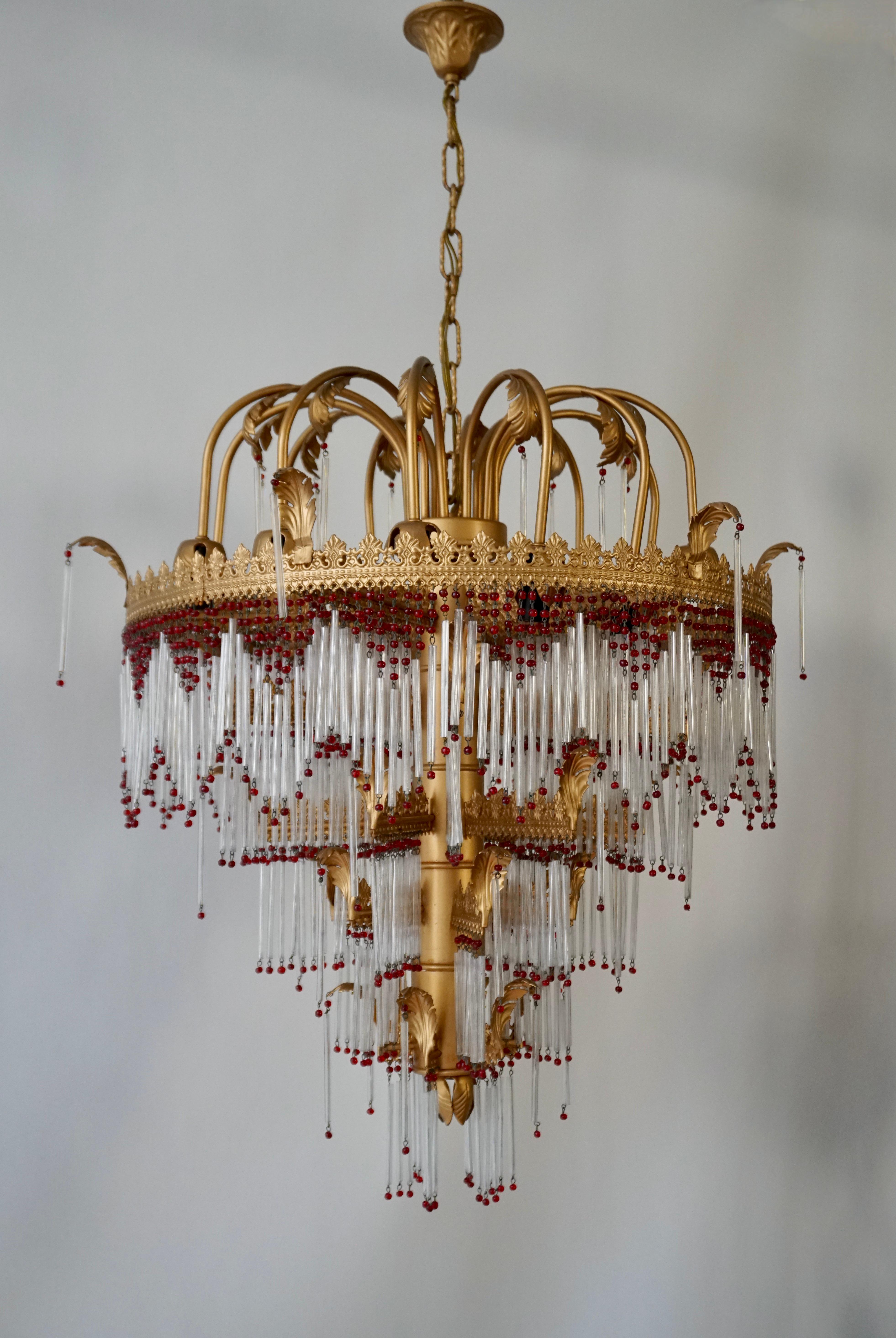 Italian Chandelier in Brass and Glass For Sale 7