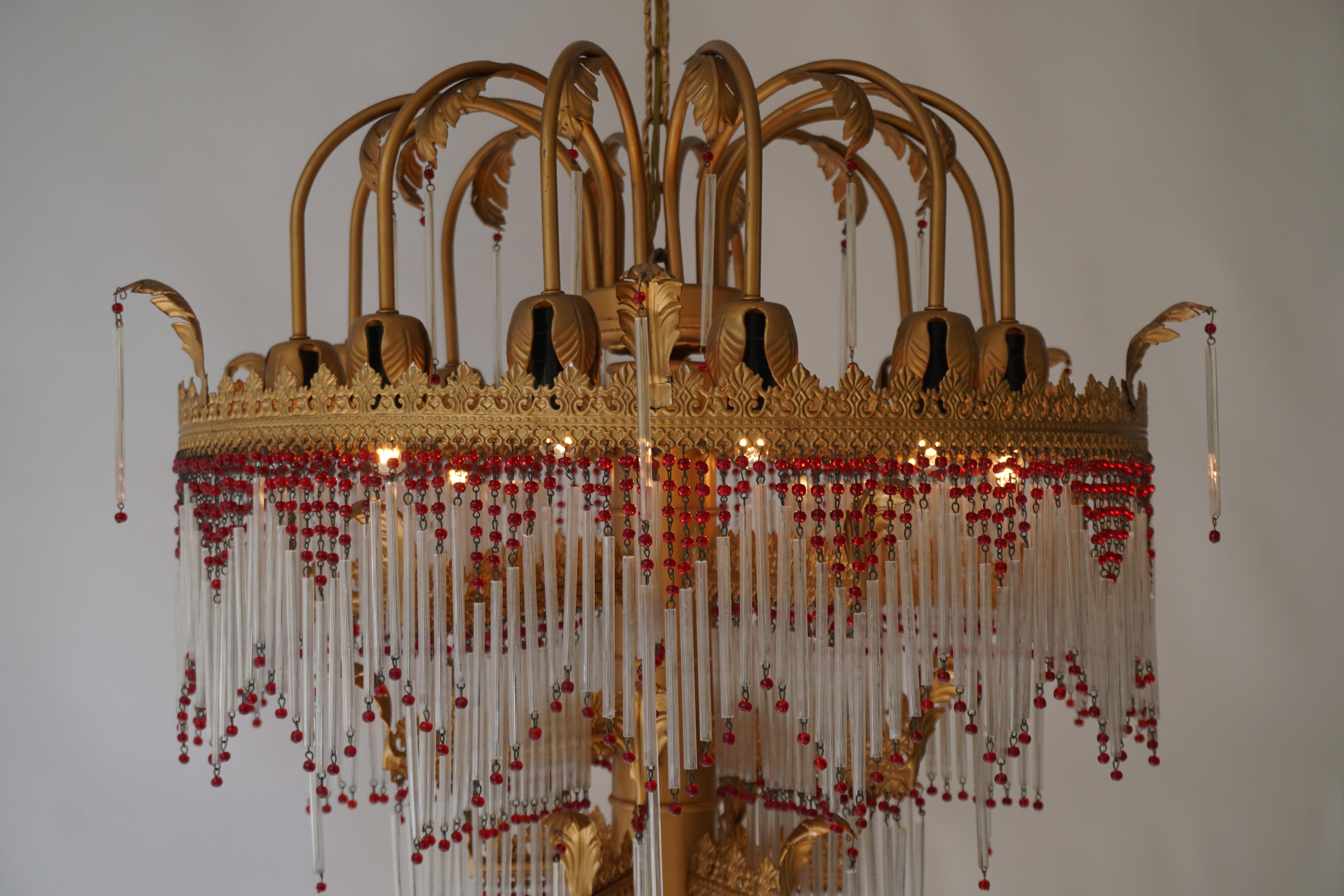 Italian Chandelier in Brass and Glass For Sale 8
