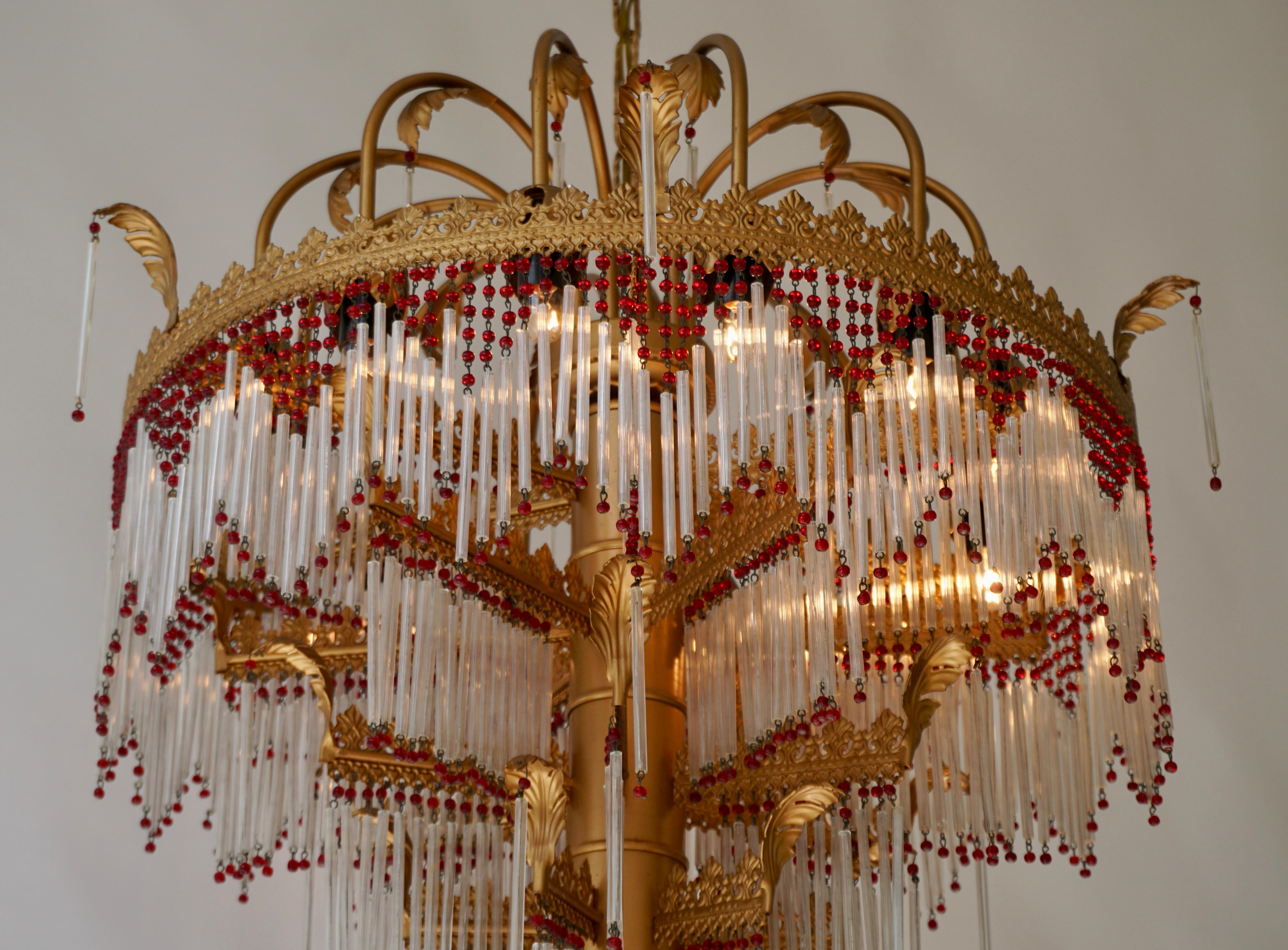 Italian Chandelier in Brass and Glass For Sale 9
