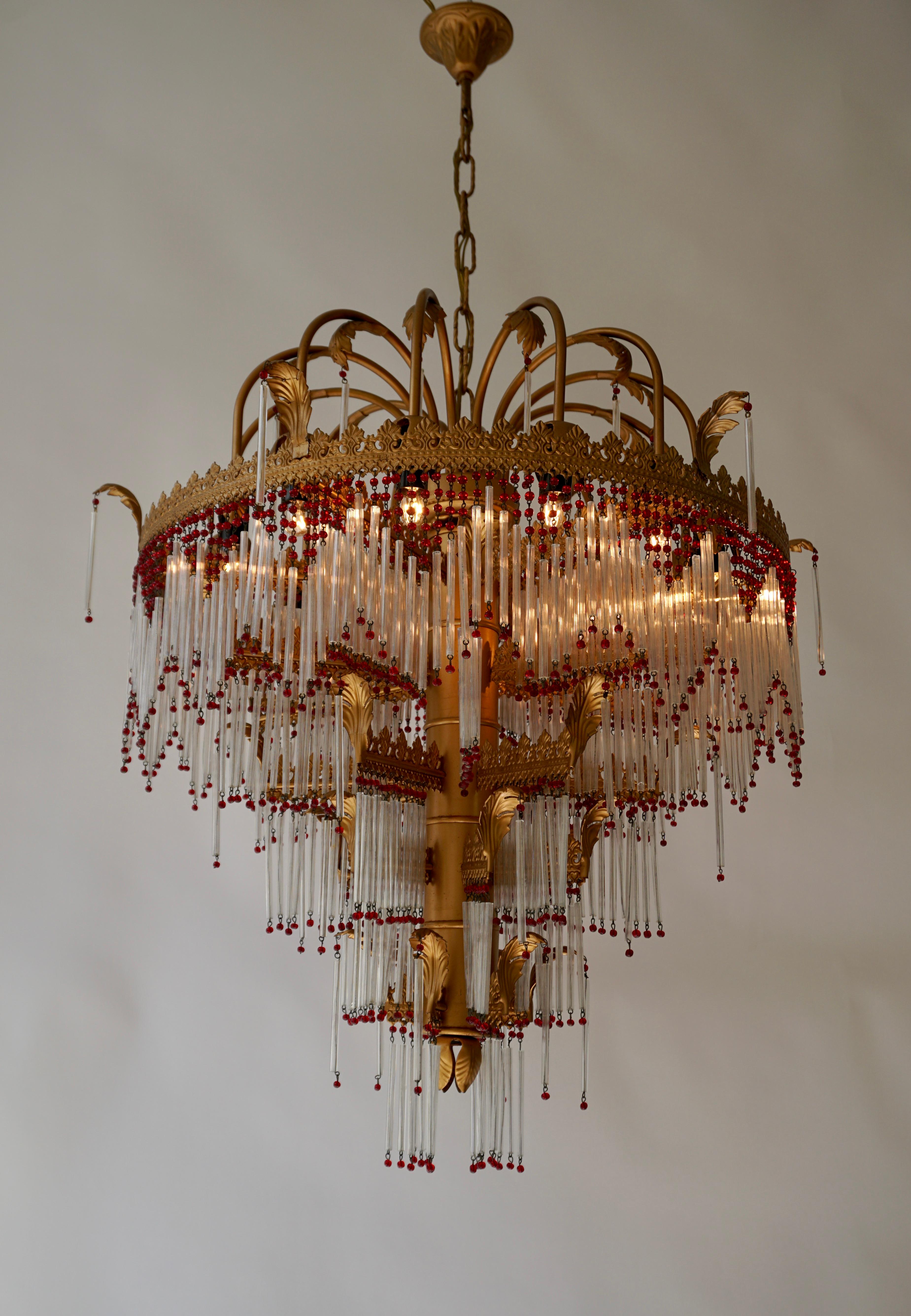 Italian Chandelier in Brass and Glass In Good Condition For Sale In Antwerp, BE