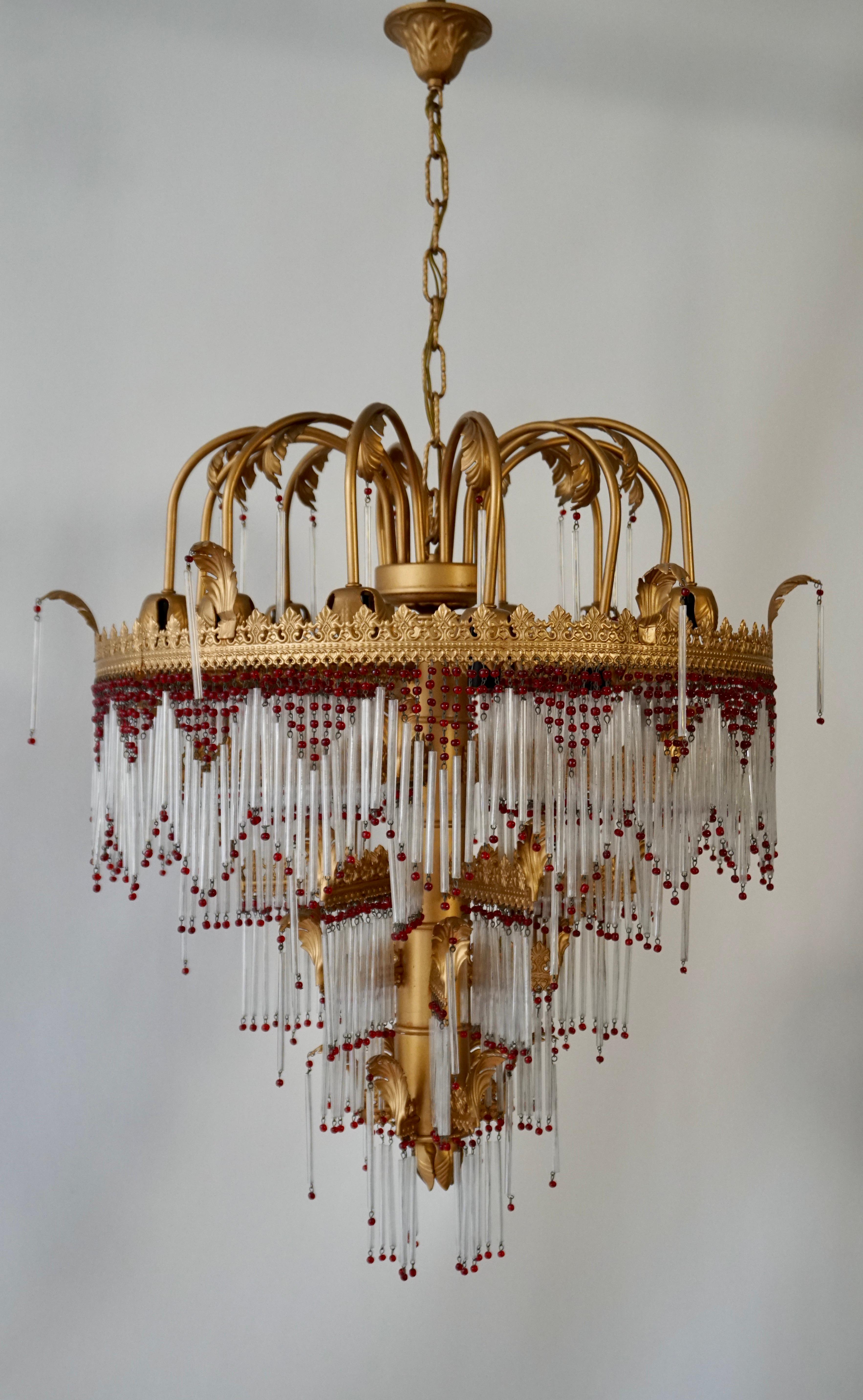 20th Century Italian Chandelier in Brass and Glass For Sale