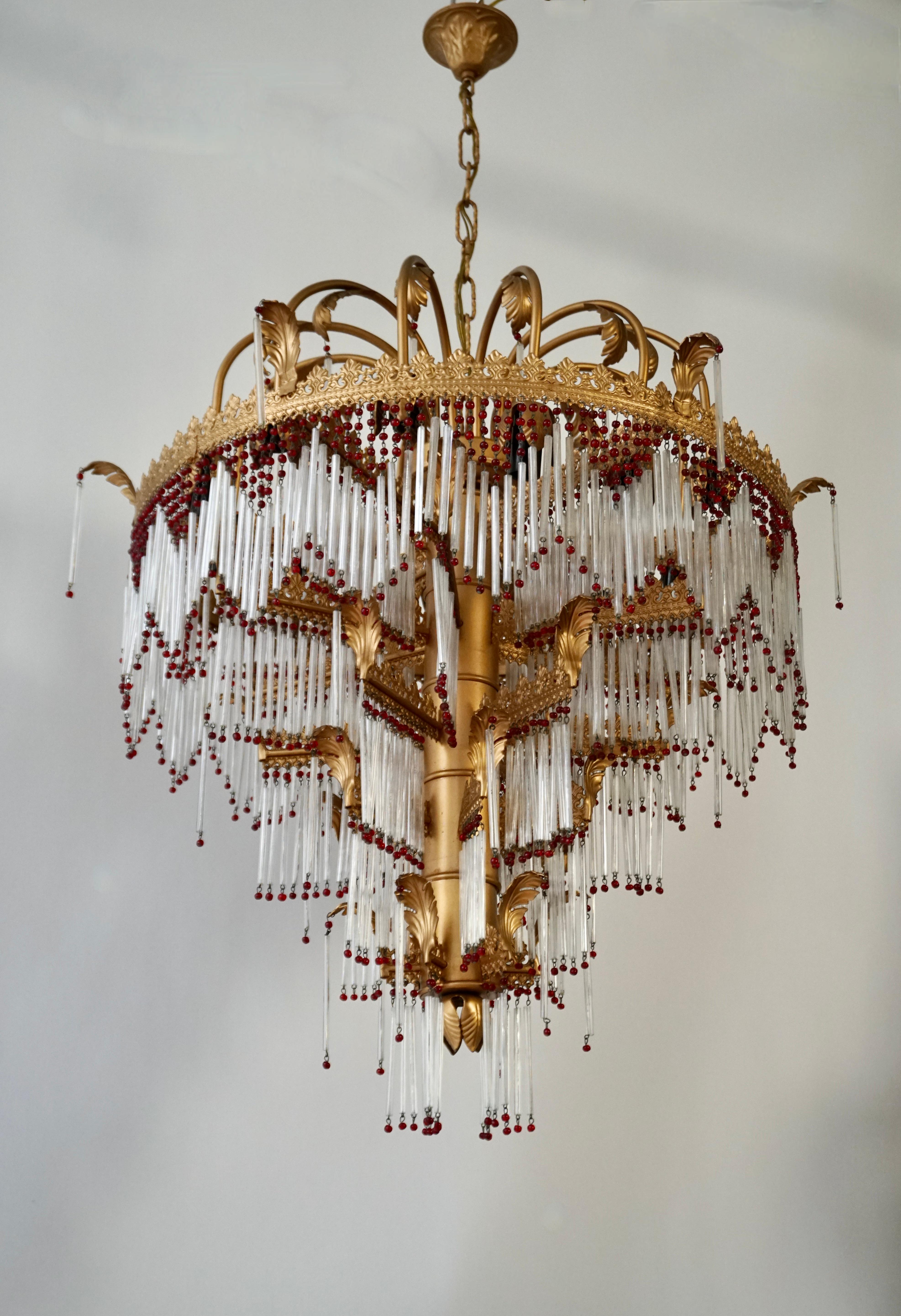 Italian Chandelier in Brass and Glass For Sale 1