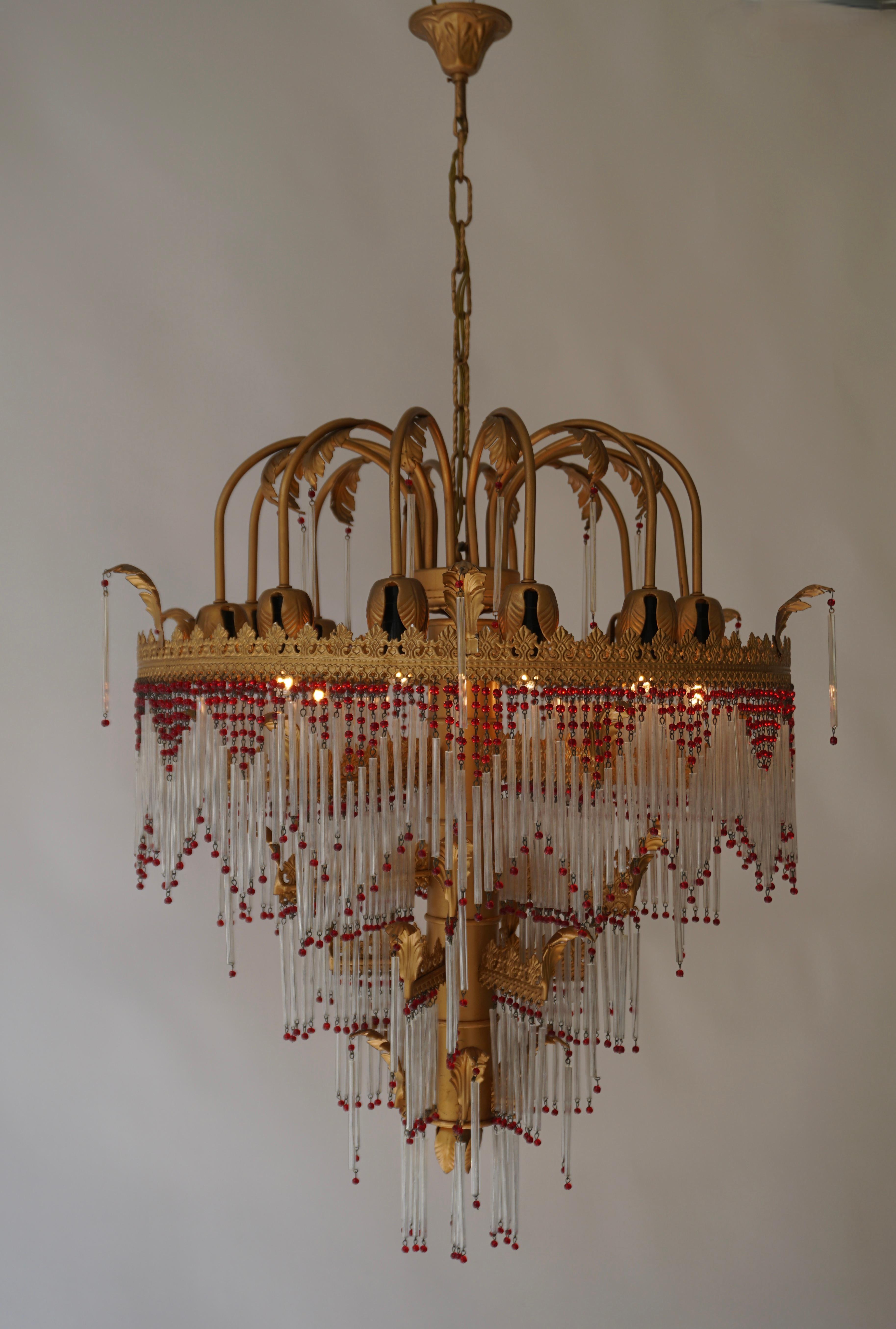 Italian Chandelier in Brass and Glass For Sale 2