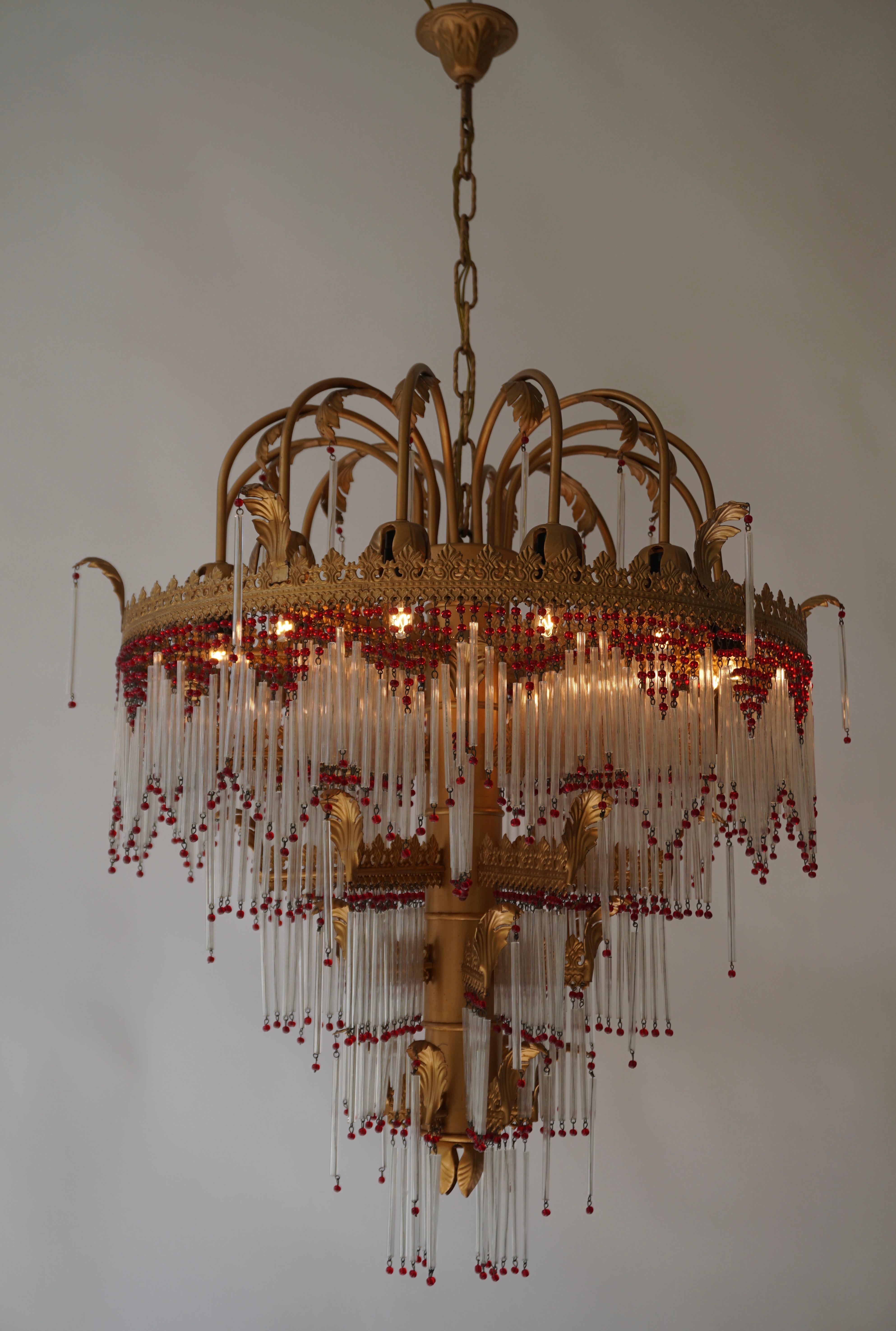 Italian Chandelier in Brass and Glass For Sale 3