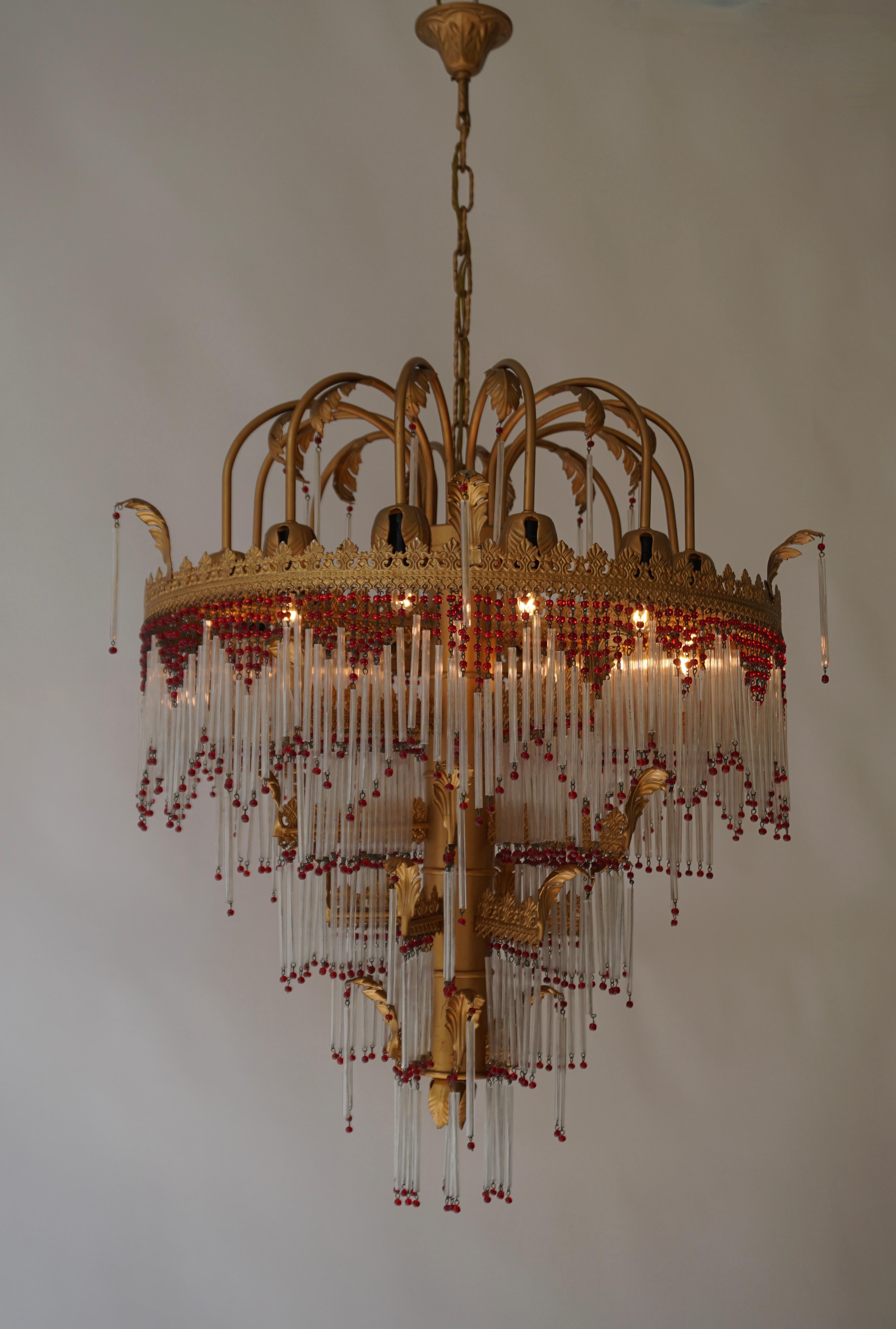 Italian Chandelier in Brass and Glass For Sale 4