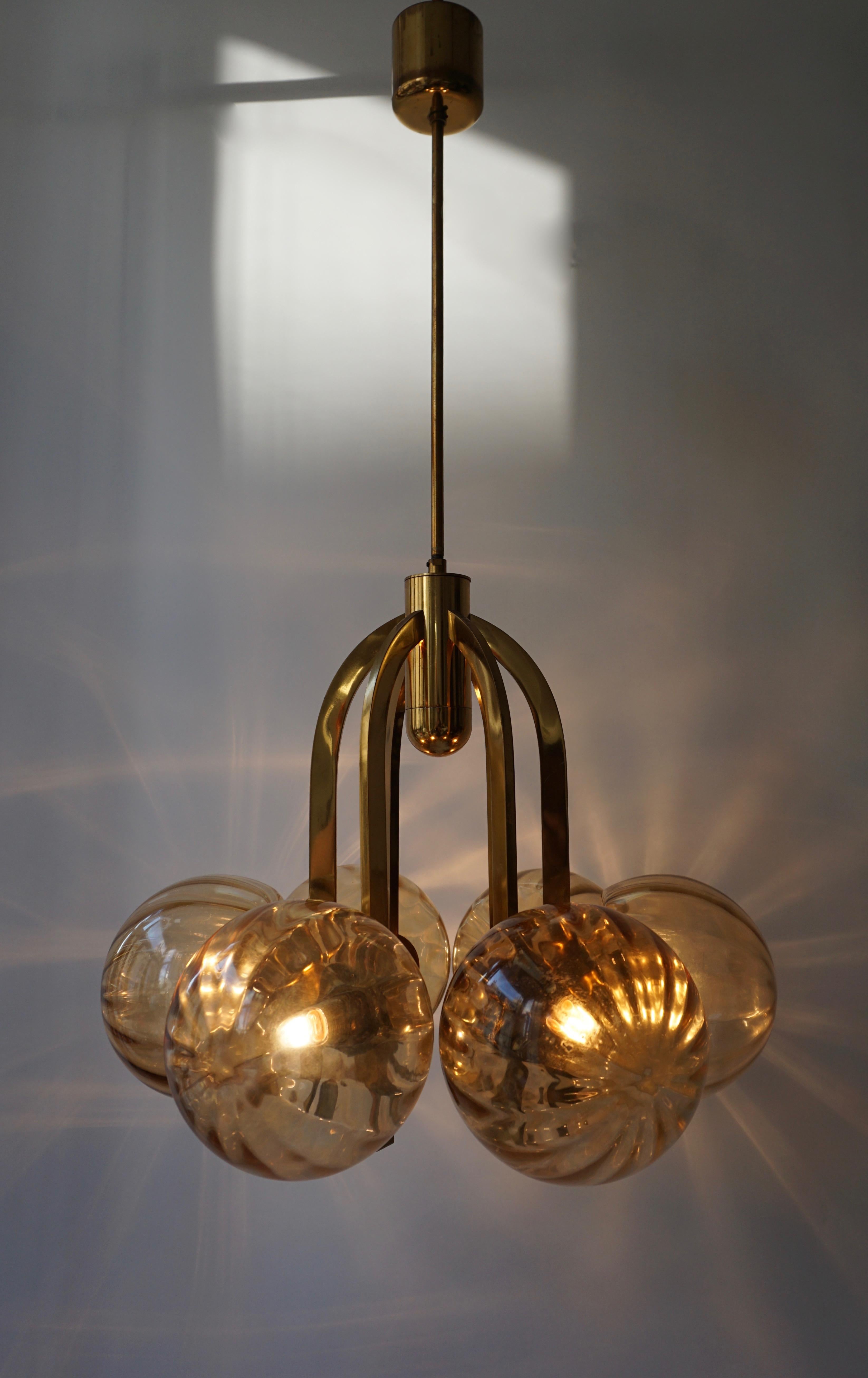 Italian Chandelier in Brass and Murano Glass In Good Condition In Antwerp, BE