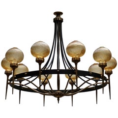 Italian Chandelier in Brass and Murano Glass Italian Chandelier in Brass and Murano Glass