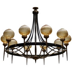 Italian Chandelier in Brass and Murano Glass