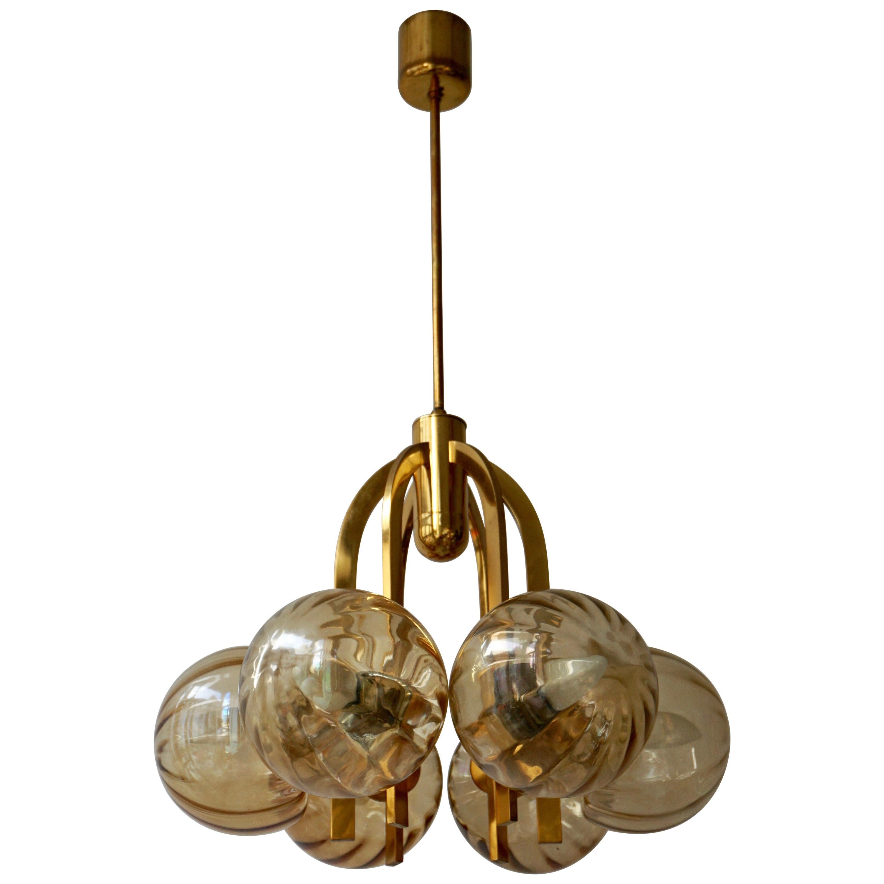 Italian Chandelier in Brass and Murano Glass