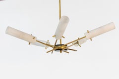Italian Chandelier in Brass and White Opaline Glass