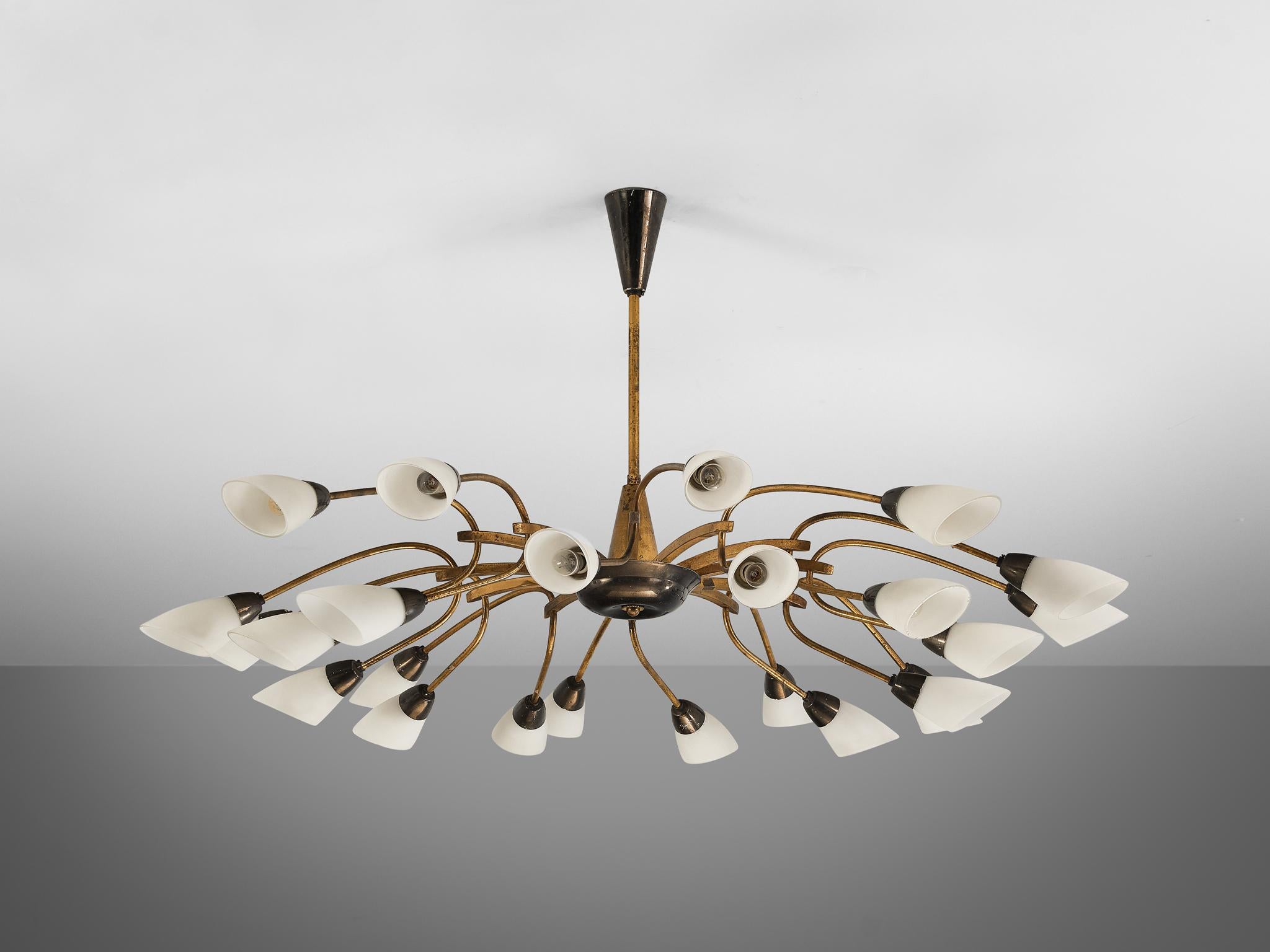 Italian Chandelier in Brass and White Opaque Glass 110cm/43.31in  5