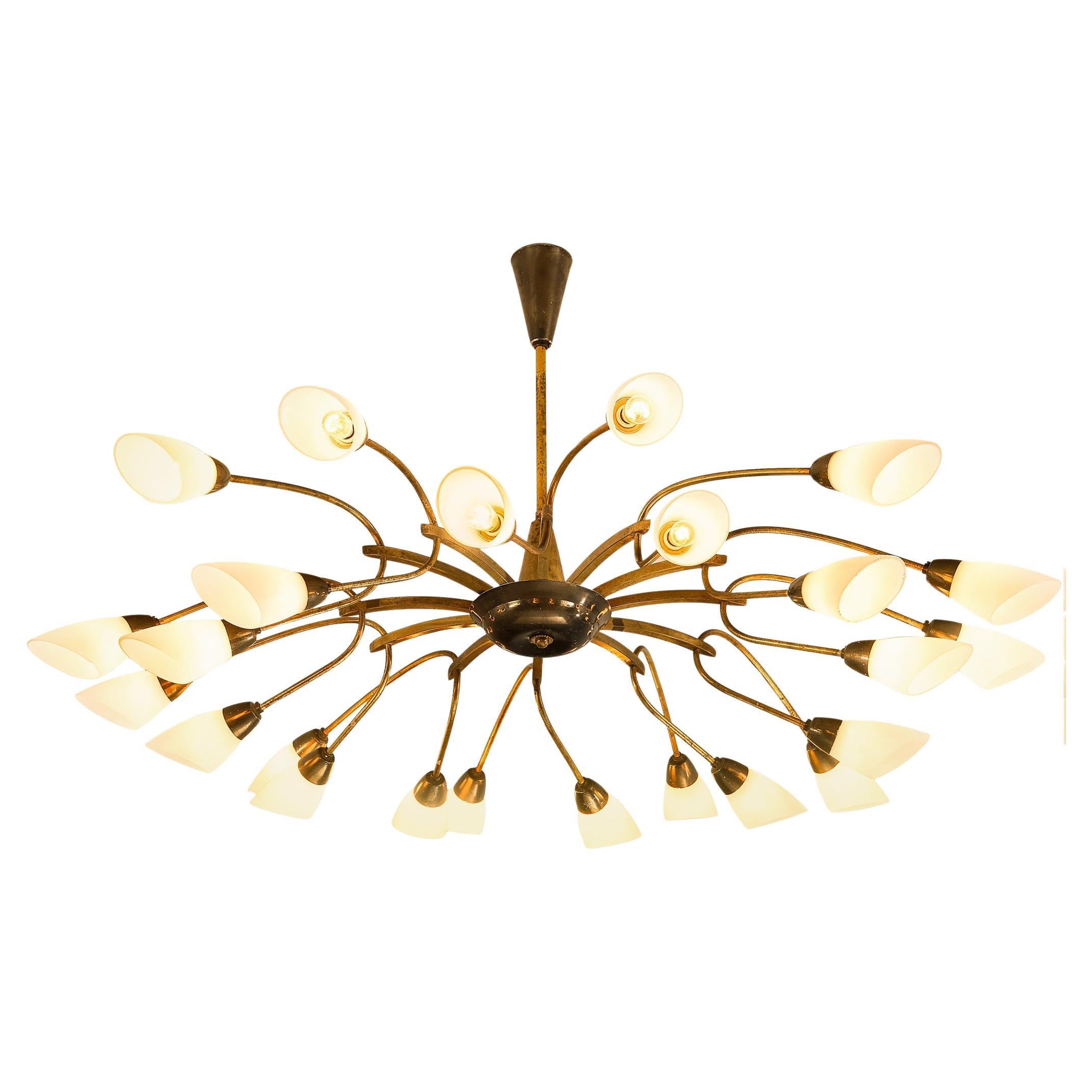 Italian Chandelier in Brass and White Opaque Glass 110cm/43.31in 