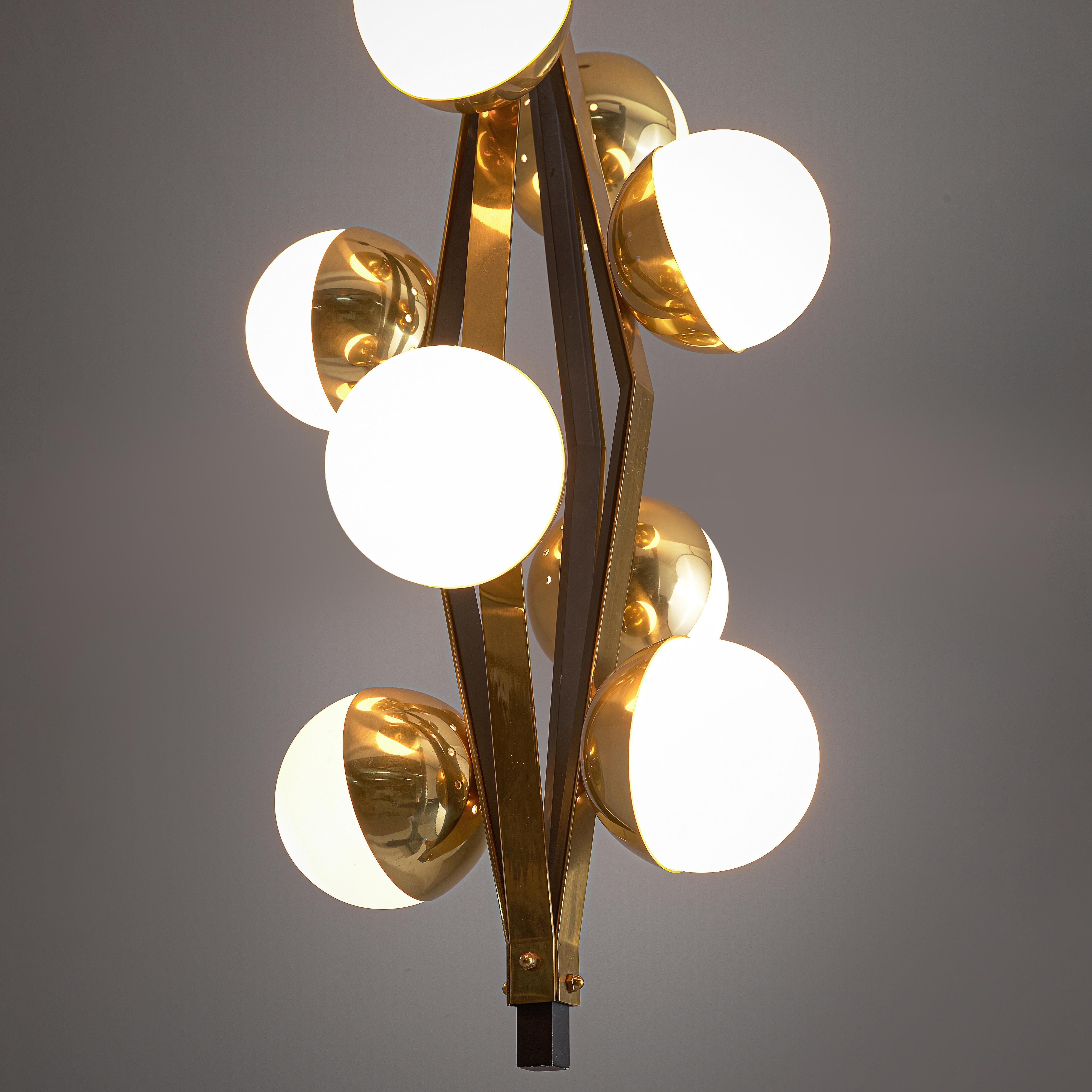 Italian Chandelier in Brass with Eight Opaline Spheres 1