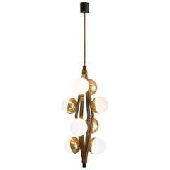 Italian Chandelier in Brass with Eight Opaline Spheres