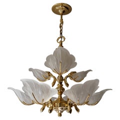 Italian Chandelier in Brass with Murano Glass Shells, 1970s