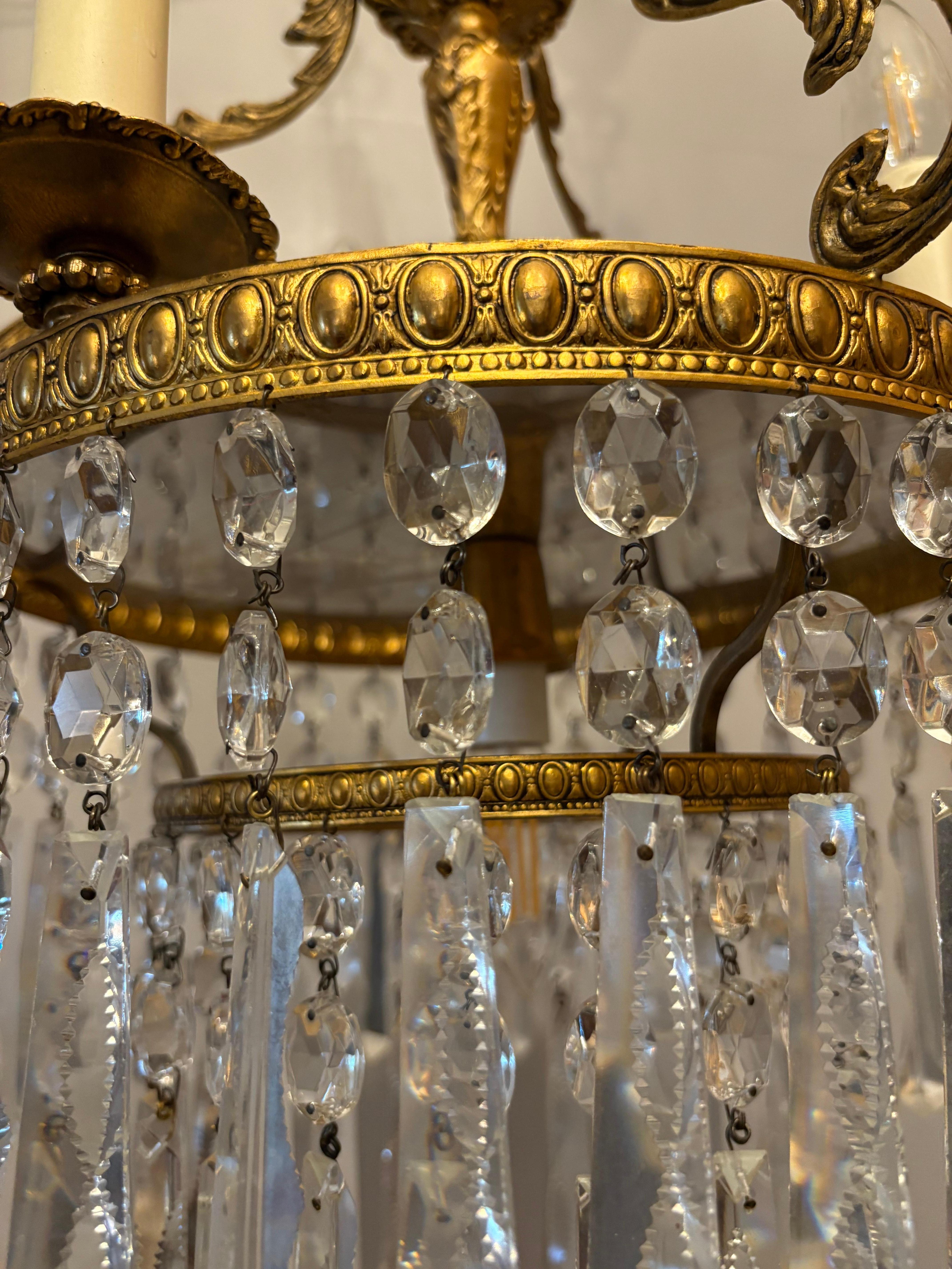 Brass Italian Chandelier in Gilded Bronze with Bohemian Crystals For Sale