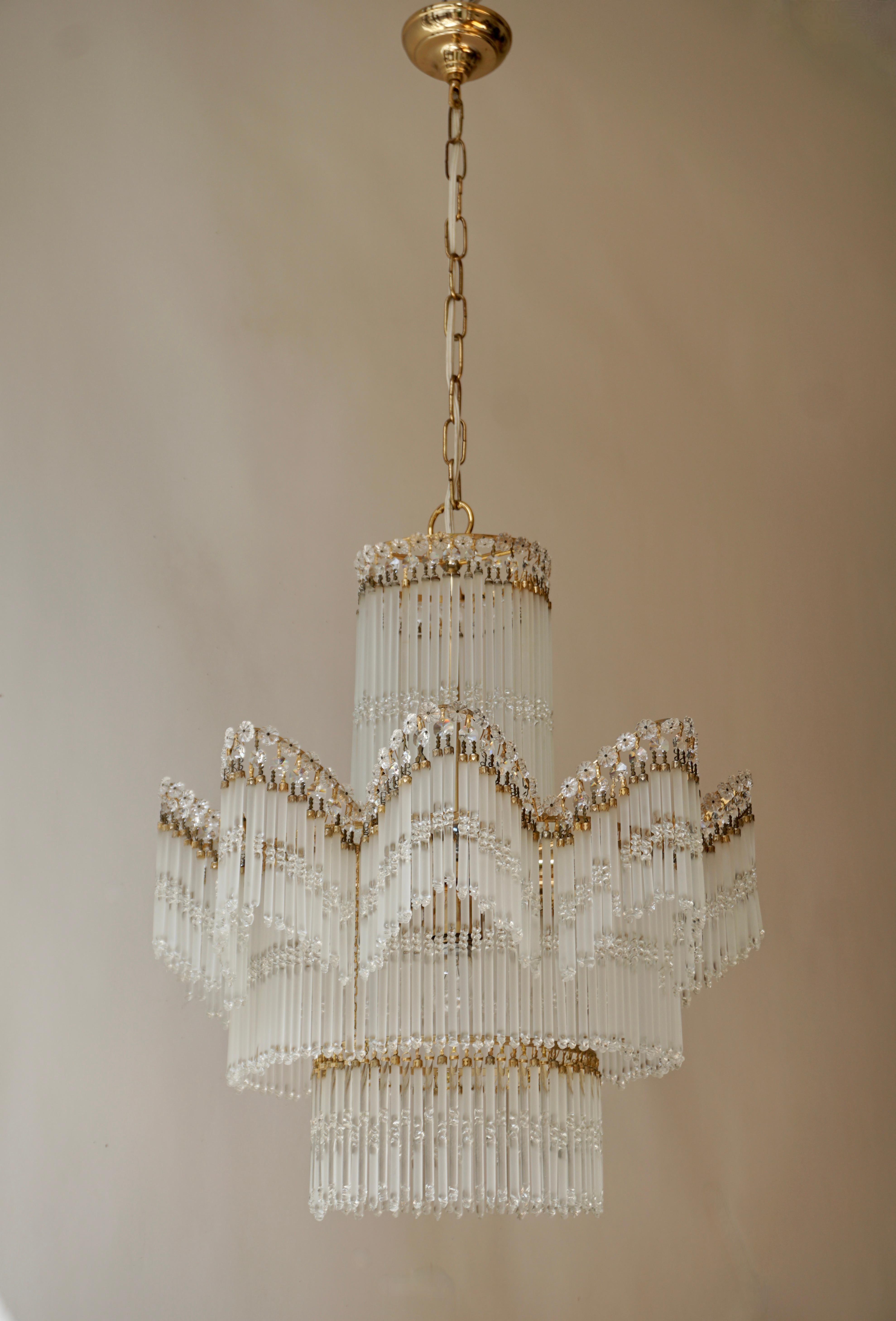 Italian Chandelier in Glass and Brass For Sale 5