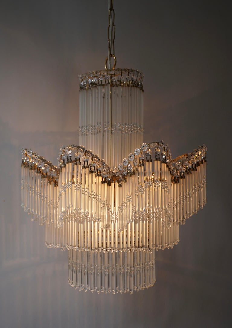 Italian Chandelier in Glass and Brass For Sale 8